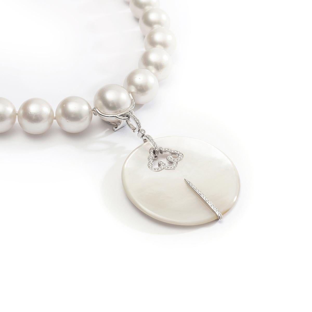 Art Deco Adler Pendant Diamond Mother of Pearl White Pearl Diamond Clasp Necklace For Sale