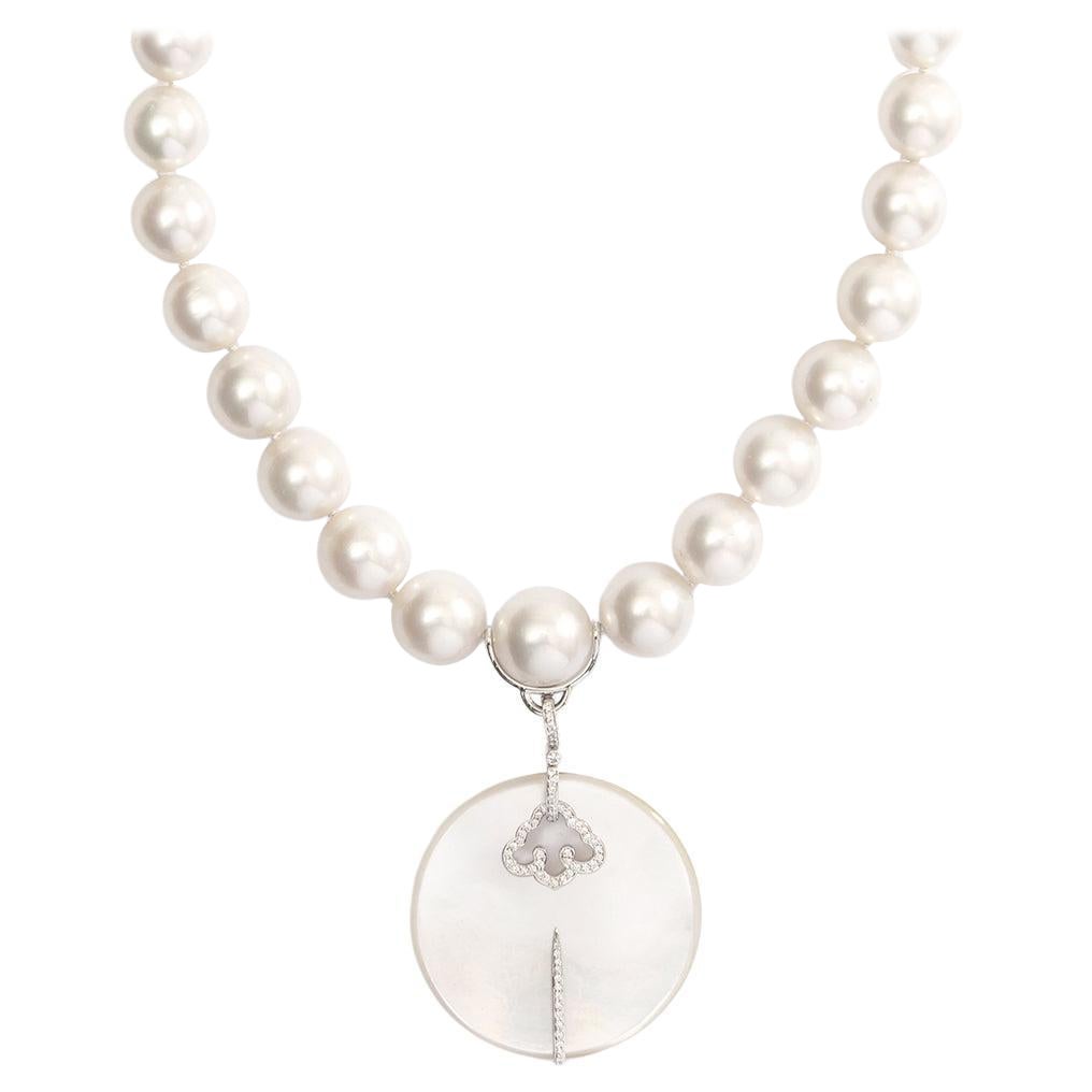 Adler Colgante Diamante Madreperla Collar Cierre Diamante Perla Blanca en venta