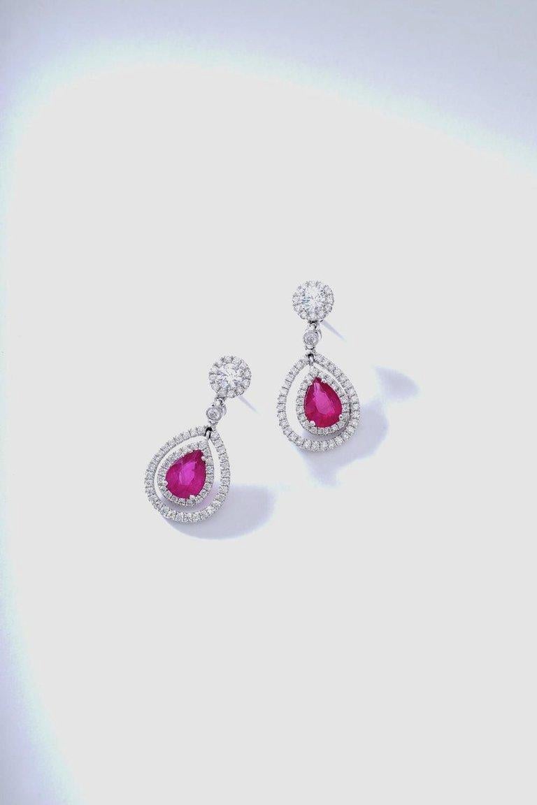Adler Ruby and Diamond on White Gold Earrings In Excellent Condition In Geneva, CH