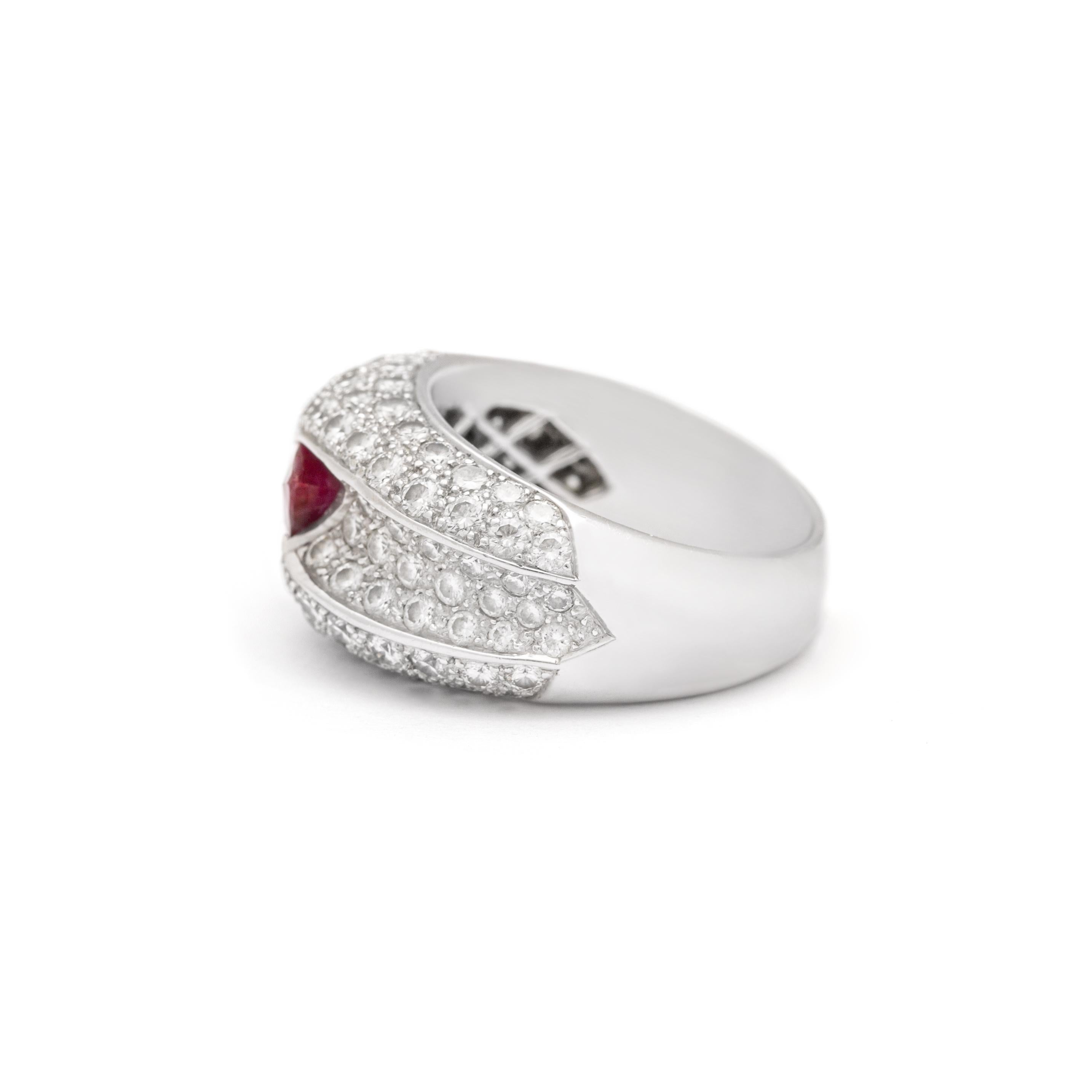 Adler Rubin- und Diamantring aus Weißgold mit 18 Karat Ring für Damen oder Herren im Angebot