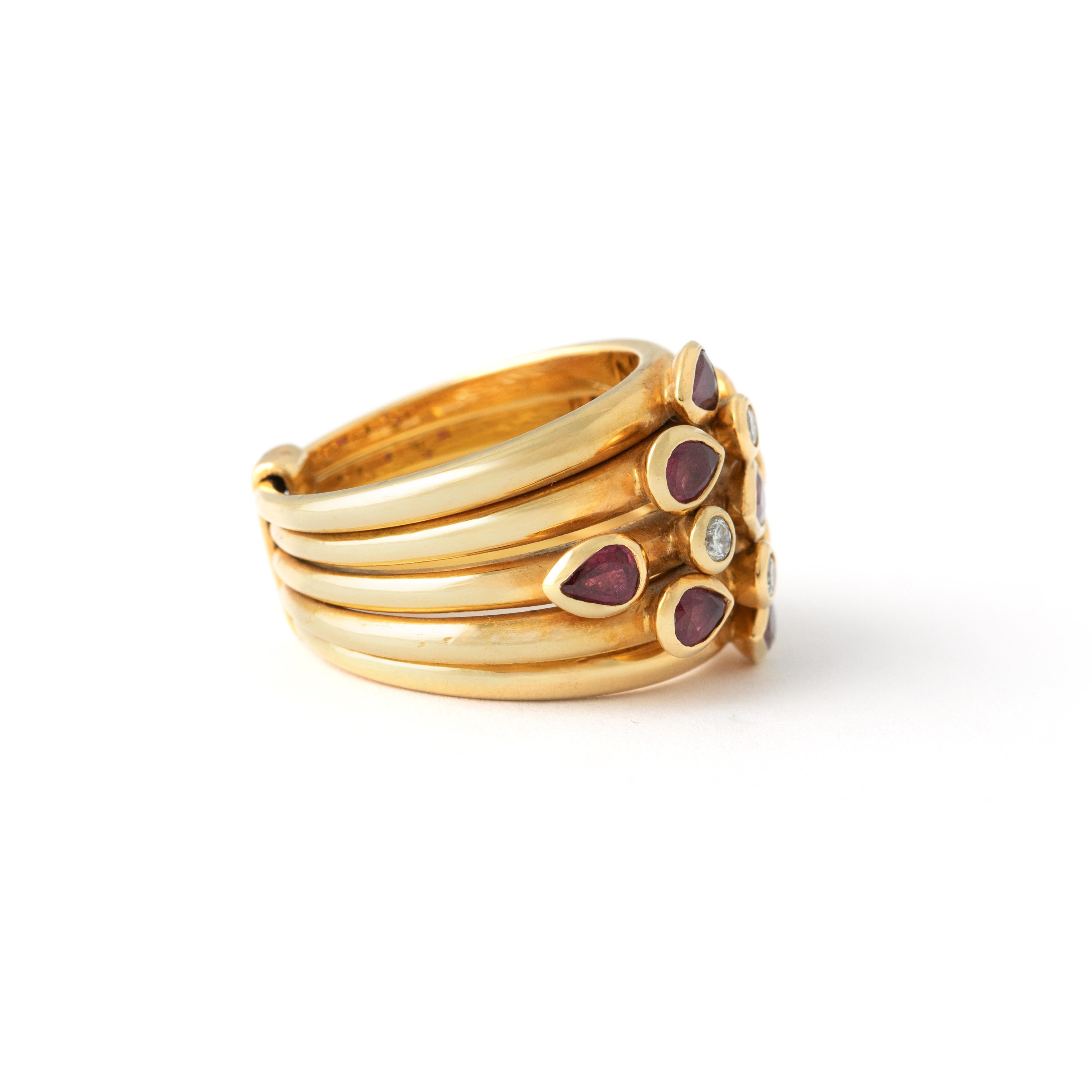 Women's or Men's Adler Seragilo Collection Ruby Diamond Yellow Gold 18K Ring For Sale