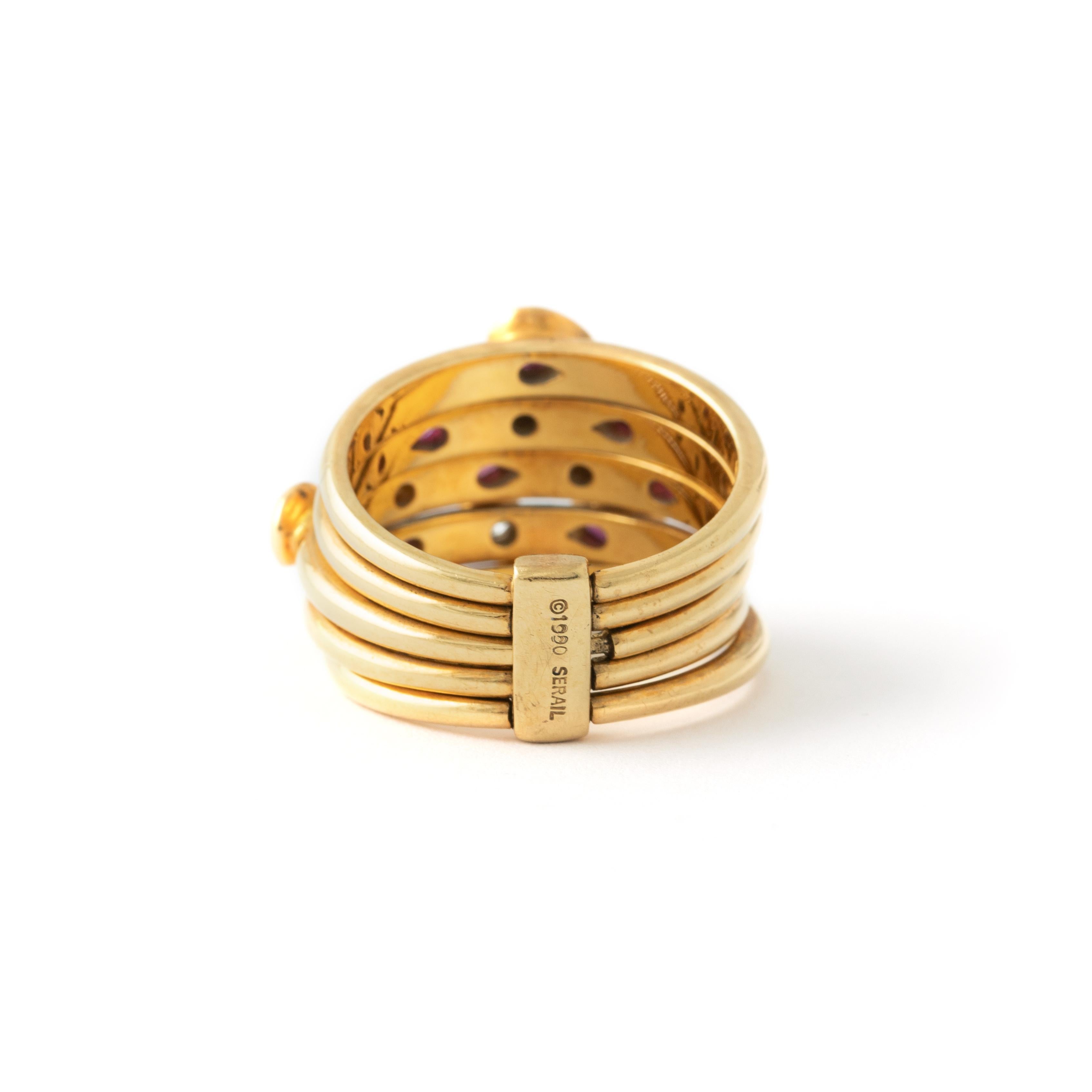 Adler Seragilo Collection Ruby Diamond Yellow Gold 18K Ring For Sale 1