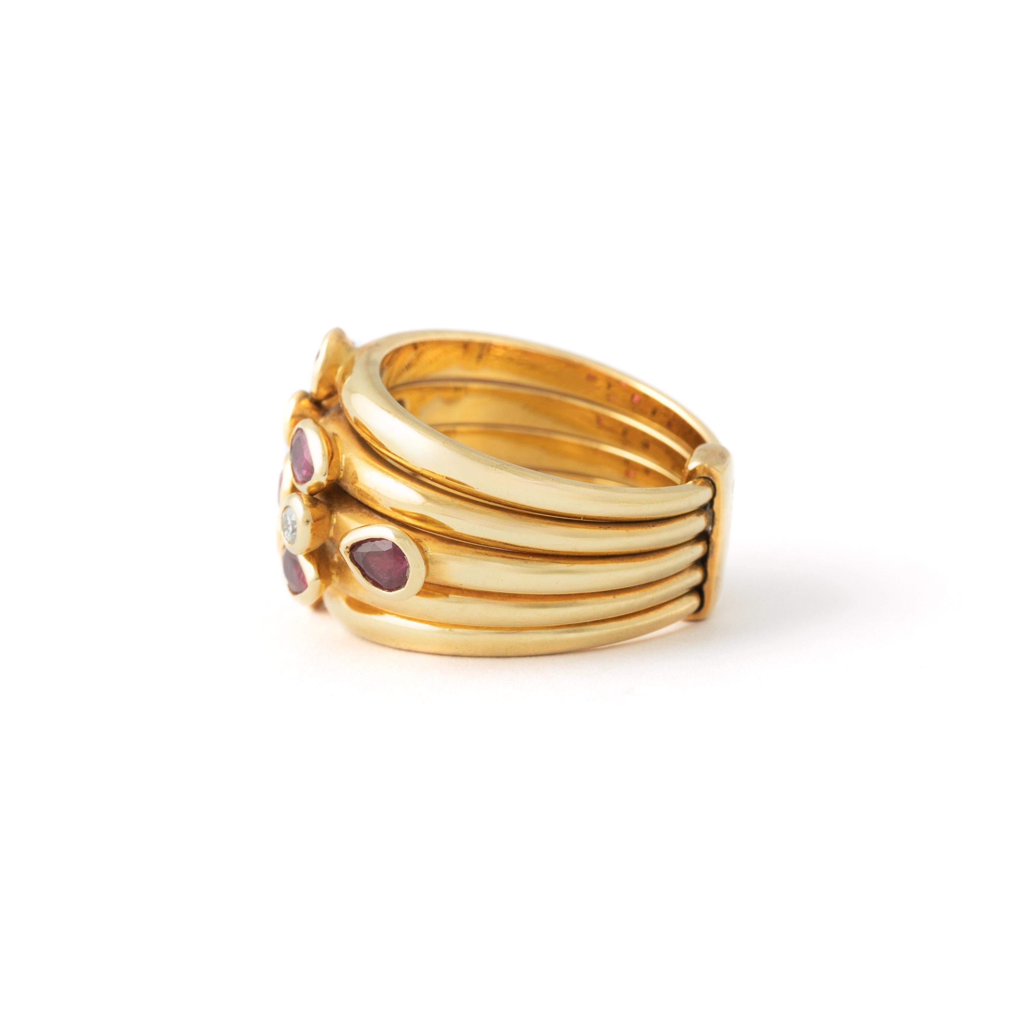 Adler Seragilo Collection Ruby Diamond Yellow Gold 18K Ring For Sale 2