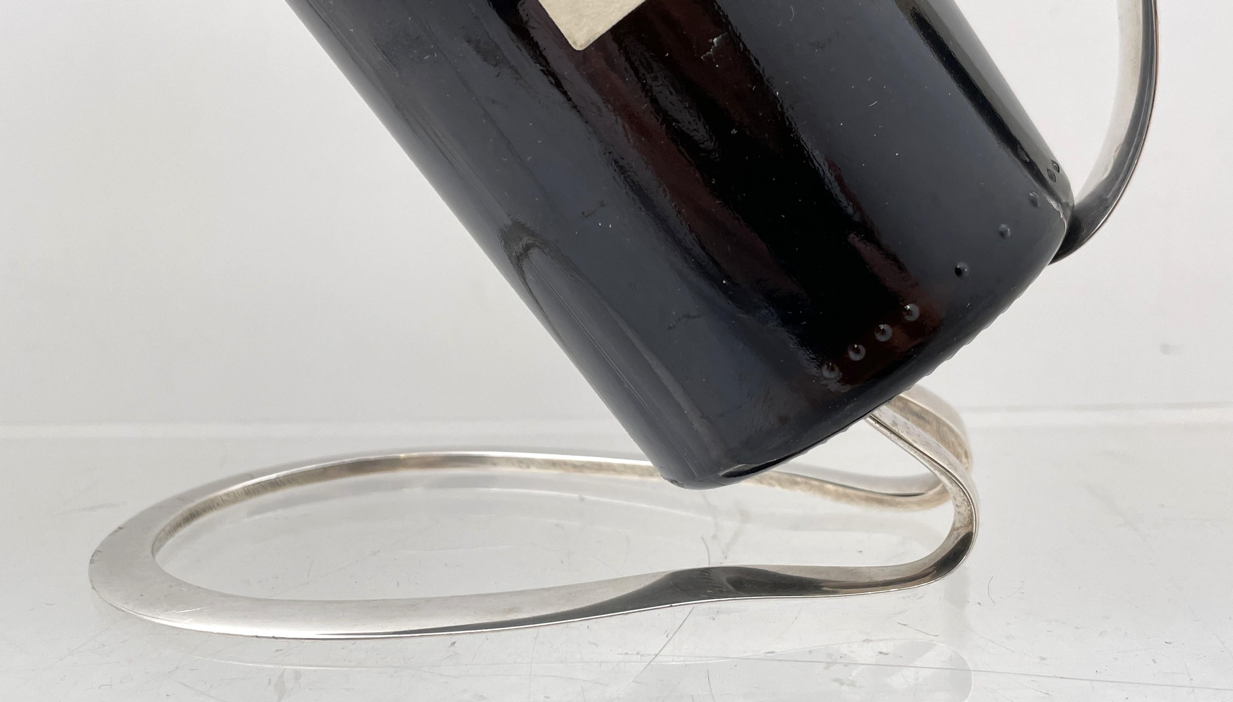 American Adler Sterling Silver Hammered Wine Bottle Holder Novelty Bar Mid-Century Modern For Sale