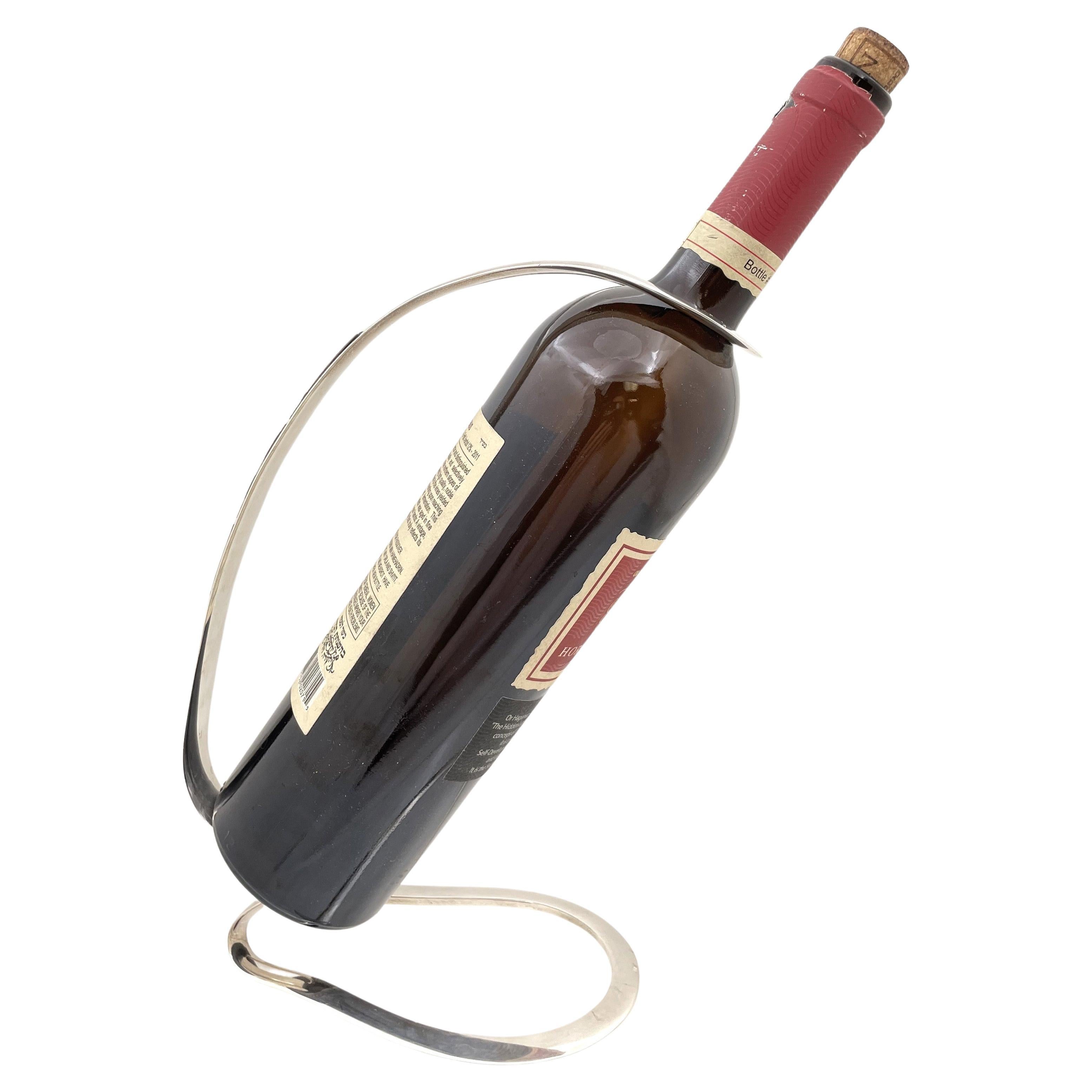 Adler Sterling Silver Hammered Wine Bottle Holder Novelty Bar Mid-Century Modern For Sale