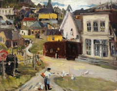 Adma Green Kerr Vintage Colorado Mining Town Painting, 1920s–40s Post-Impression