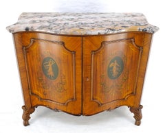 Admas Style Painted Serpentine Front Thick Marble Top Double Doors Dresser Chest