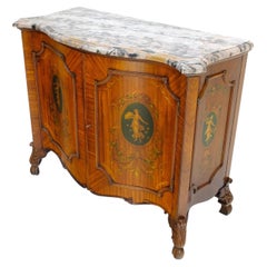 Admas Style Painted Serpentine Front Thick Marble Top Double Doors Dresser Chest