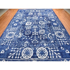 Admiral Blue Hand Knotted Wool and Silk Tone on Tone Rug 12'2" x 18'3"