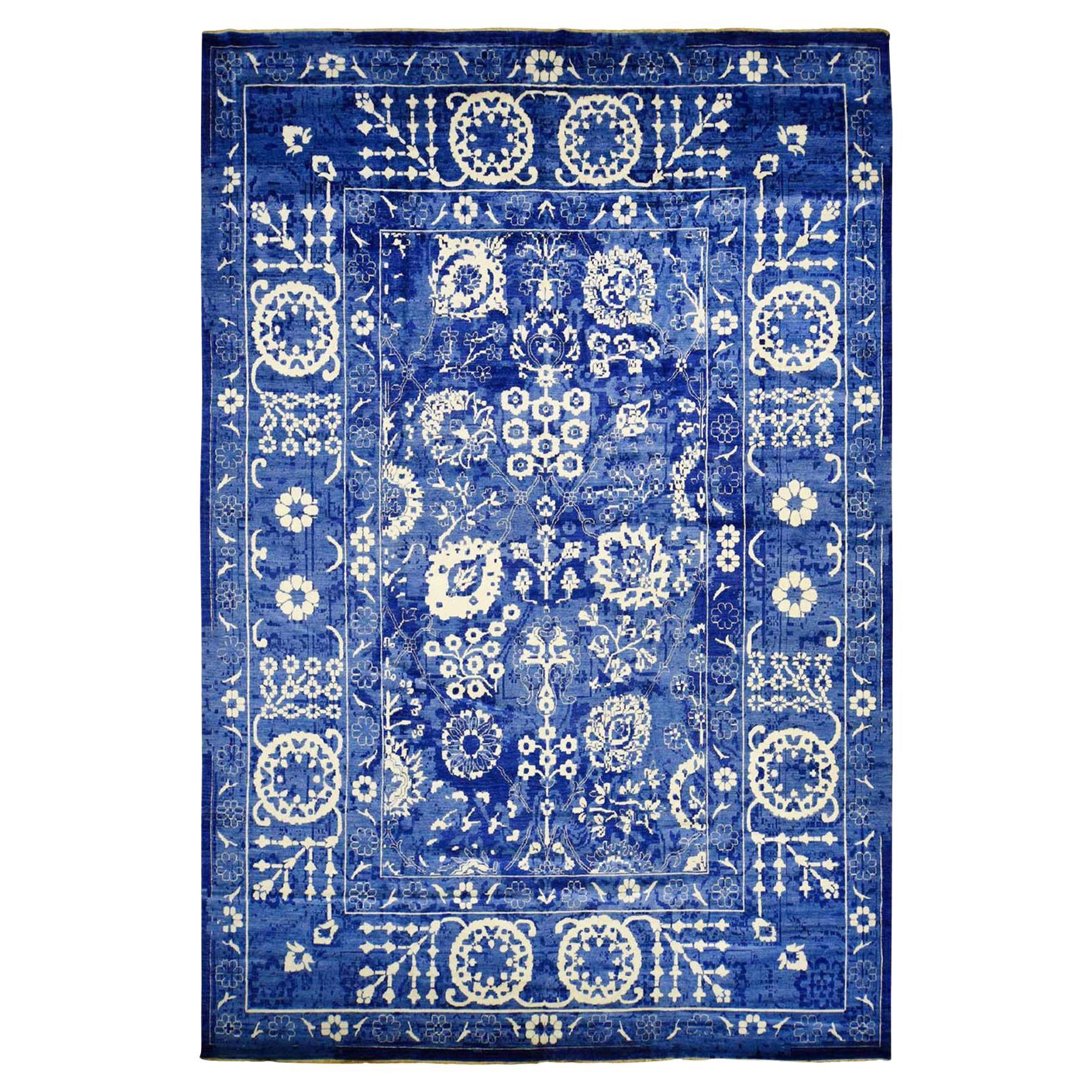 Admiral Blauer handgeknüpfter Woll- und Seidenteppich in Admiral-Ton auf Tone 12'2" x 18'3"