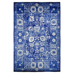 Admiral Alfombra Azul Anudada a Mano de Lana y Seda Tono sobre Tono 12'2" x 18'3