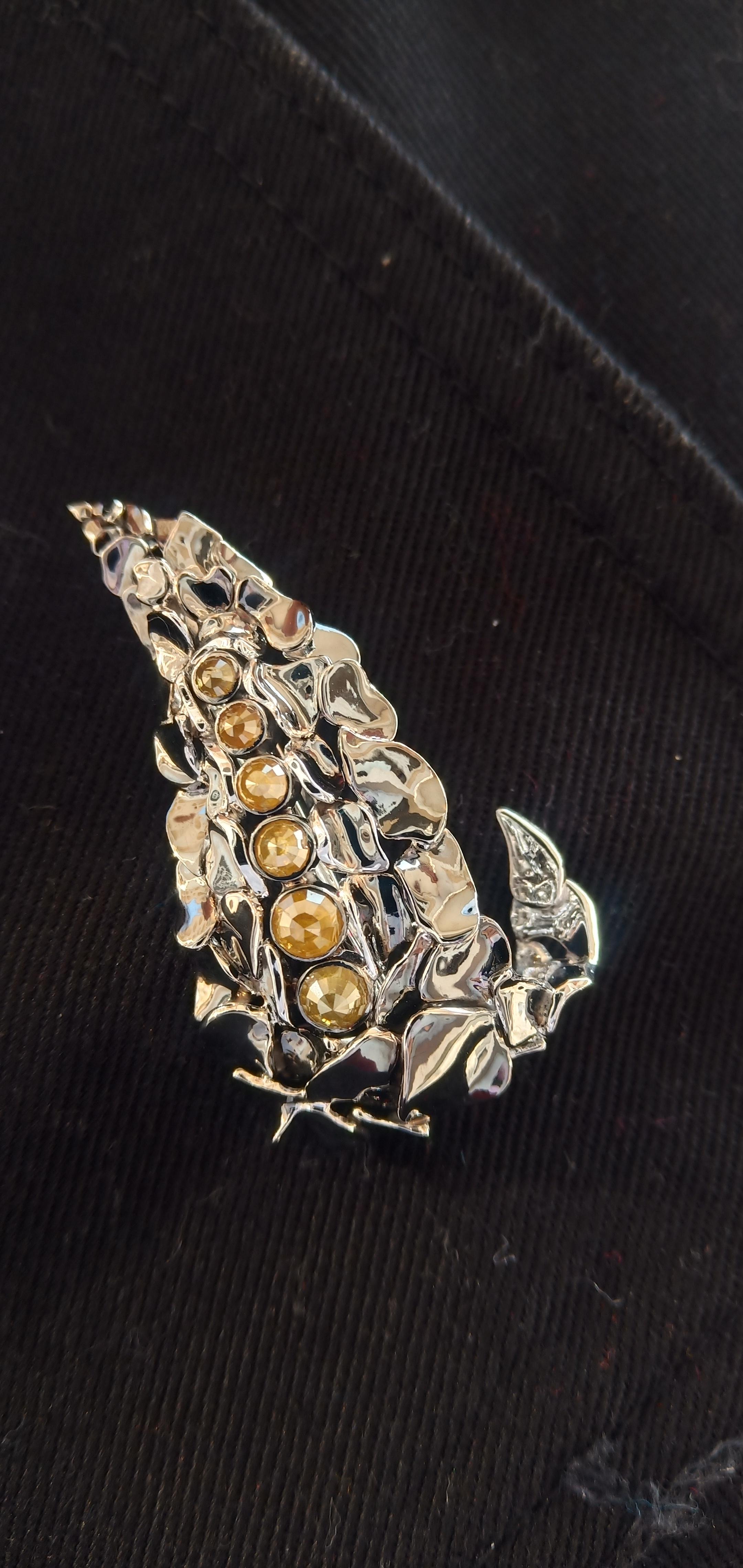 Admiration Comes Naturally with Contemporary Yellow Rose Cut Diamond Gold Brooch For Sale 7