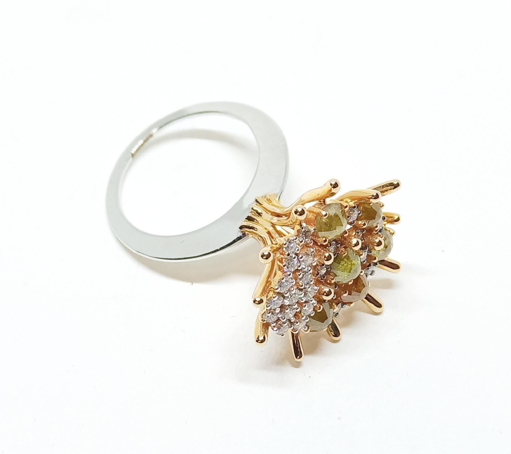 Women's Admiration Comes Naturally with Contemporary Yellow and White Diamond Gold Ring For Sale