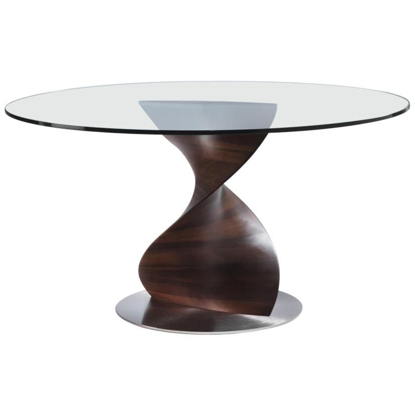ADN Runder Tisch mit Untergestell aus massivem Nussbaum oder lackiertem Untergestell im Angebot