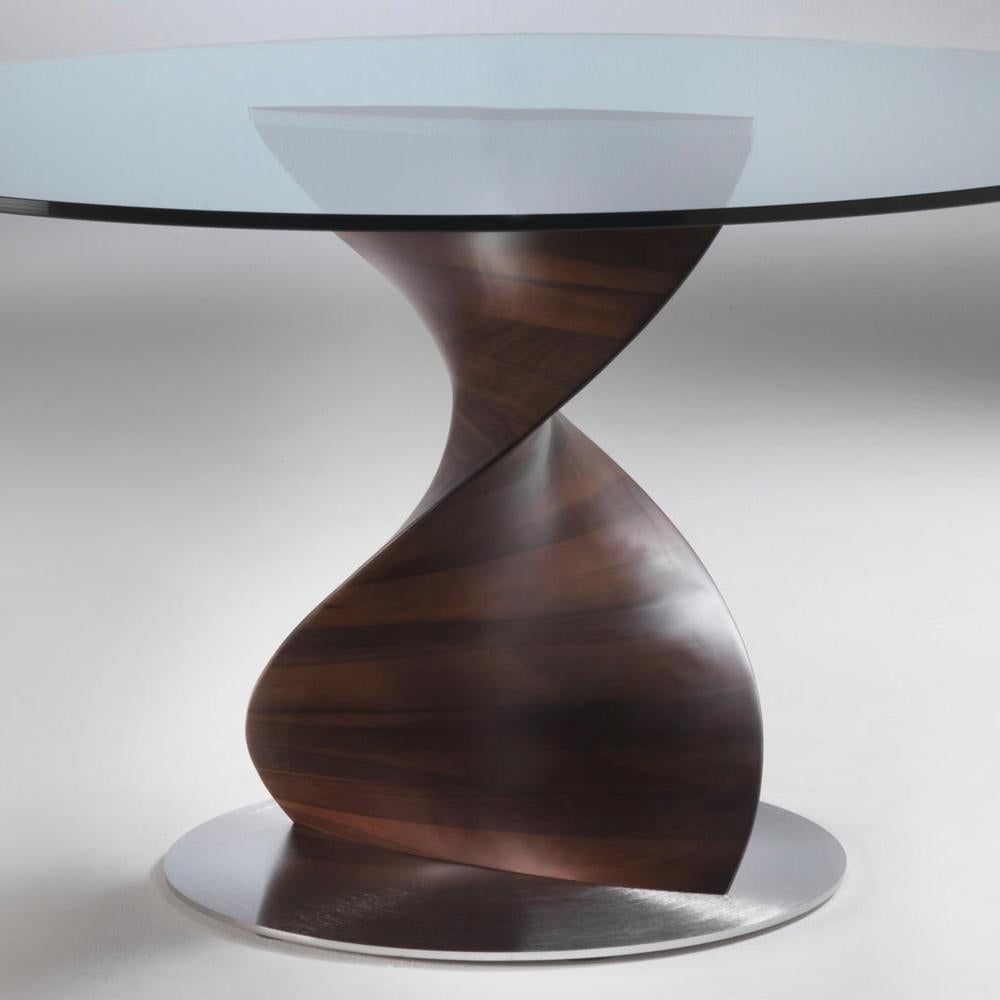 Italian ADN Round Table with Solid Walnut Base or Lacquered Base For Sale