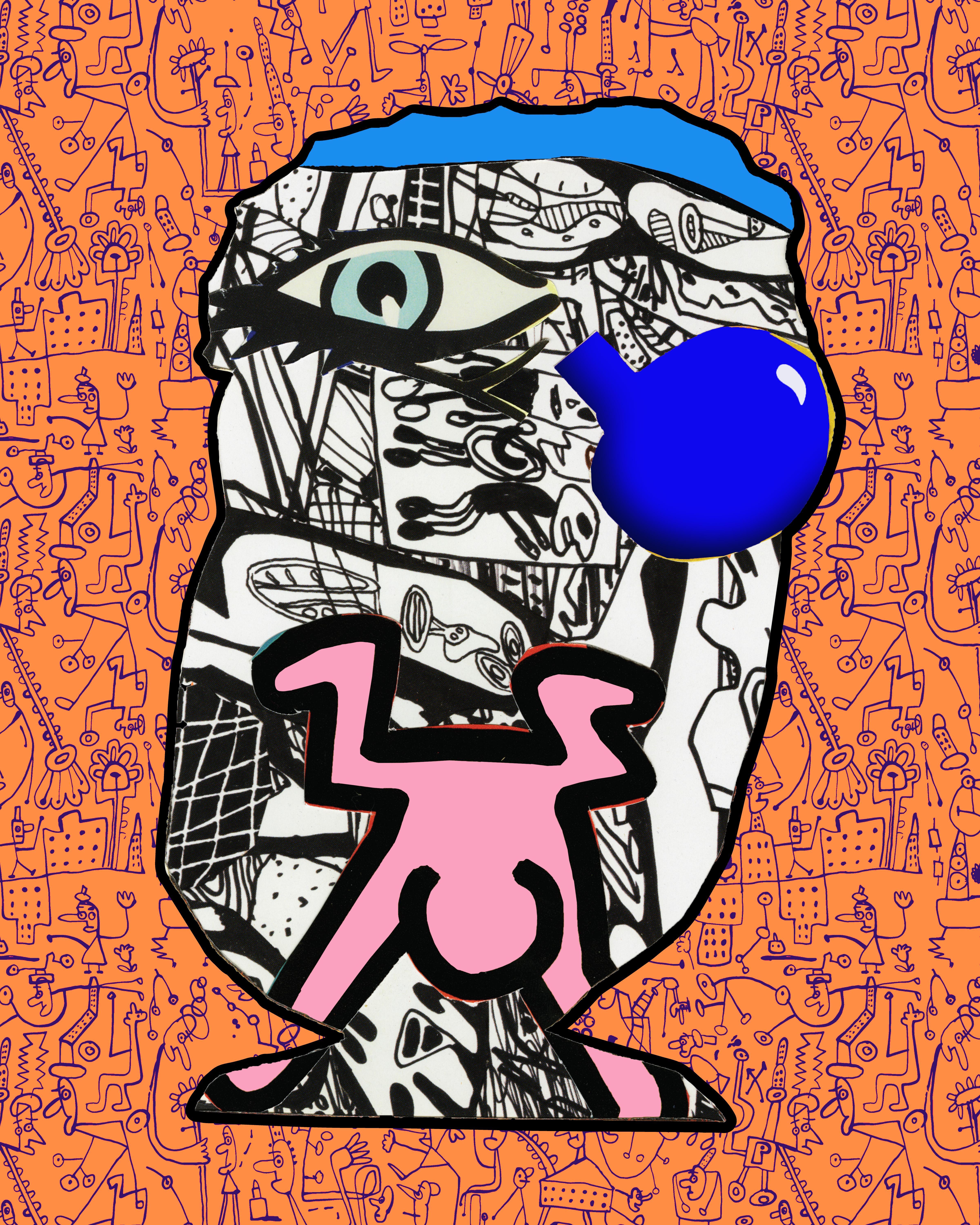 The Bubble Gum Nose-Knows (Art) Orange and Purple - Print by Adnan Charara