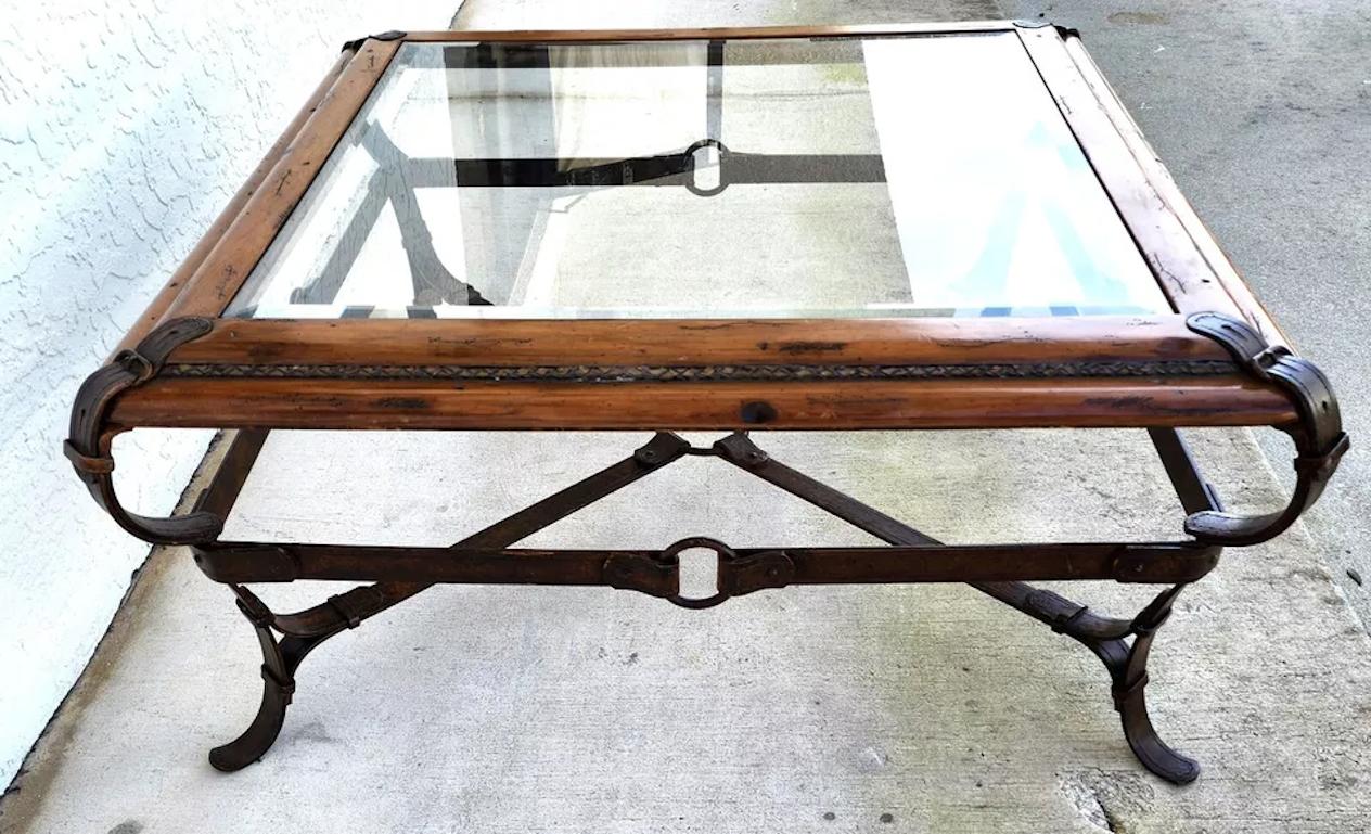 Adnet Hermes Style Coffee Table Equestrian Ranch Rustic For Sale 5