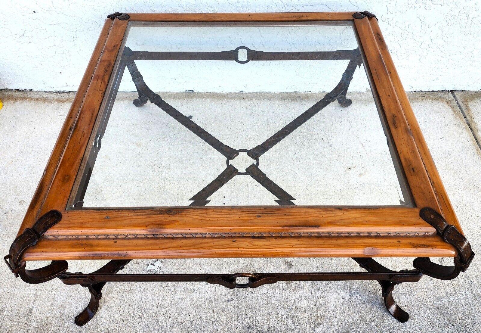 Carved Adnet Hermes Style Coffee Table Equestrian Ranch Rustic For Sale