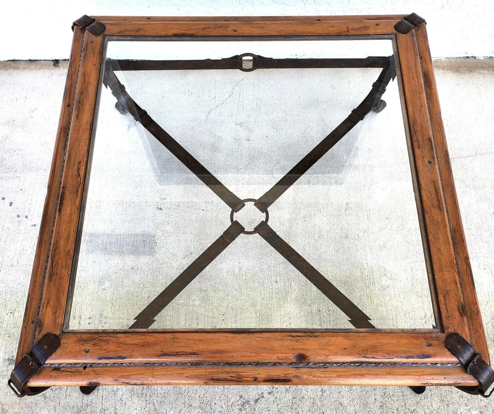 Adnet Hermes Style Coffee Table Equestrian Ranch Rustic In Good Condition For Sale In Lake Worth, FL