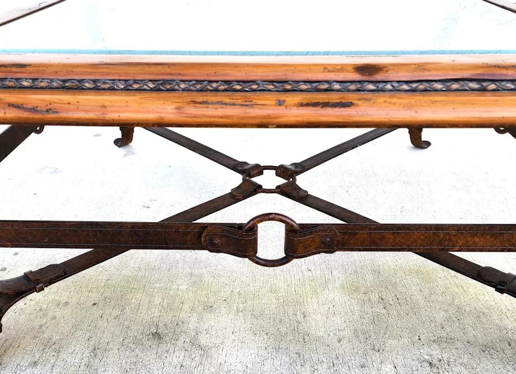 Late 20th Century Adnet Hermes Style Coffee Table Equestrian Ranch Rustic For Sale