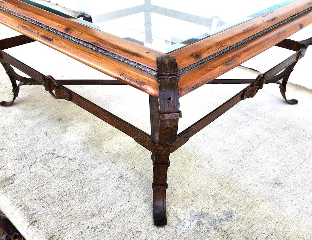 Leather Adnet Hermes Style Coffee Table Equestrian Ranch Rustic For Sale
