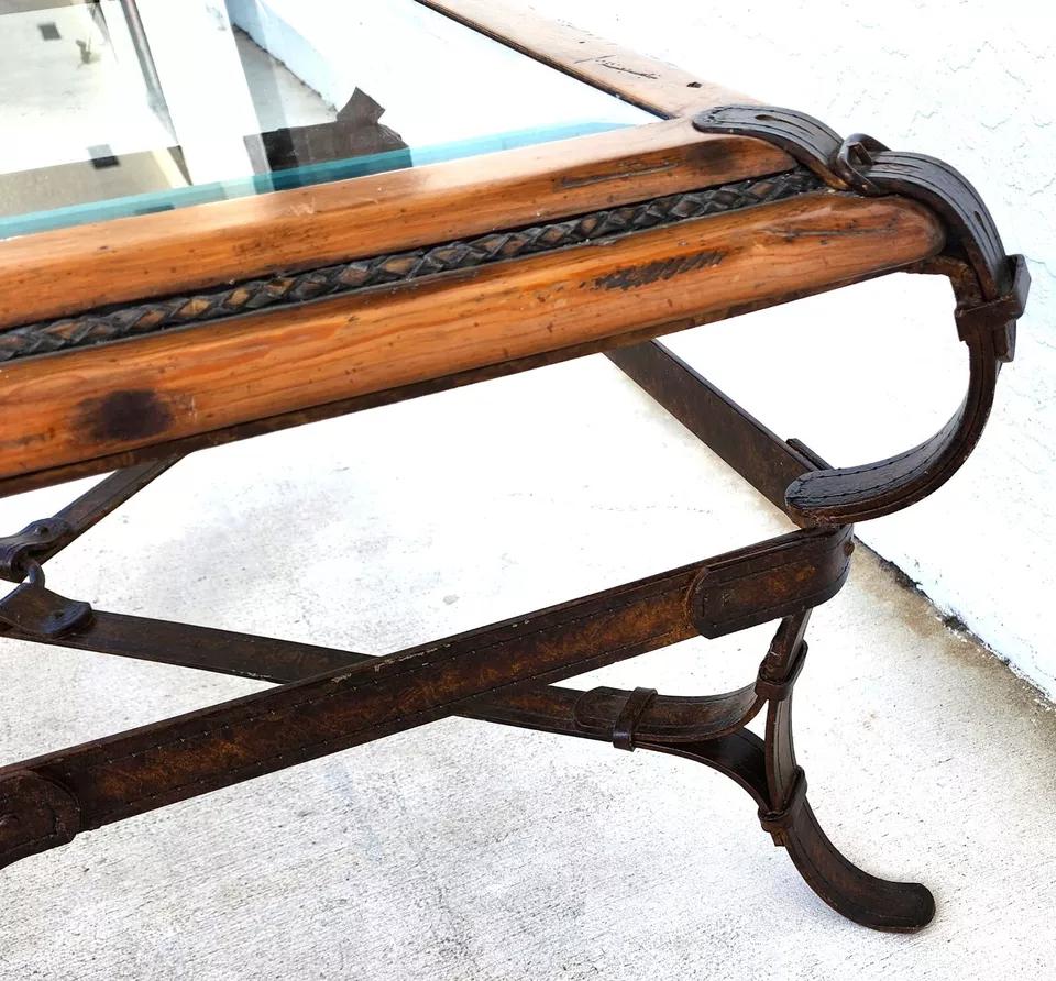 Adnet Hermes Style Coffee Table Equestrian Ranch Rustic For Sale 1
