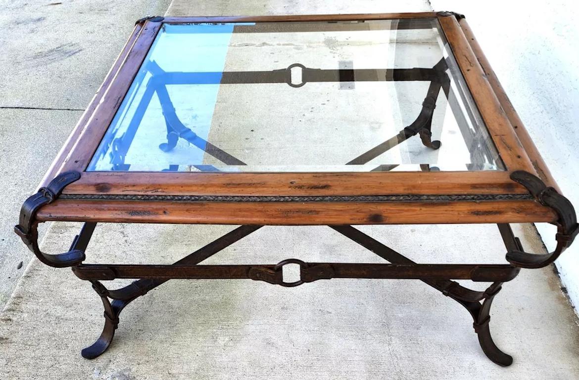 Adnet Hermes Style Coffee Table Equestrian Ranch Rustic For Sale 2