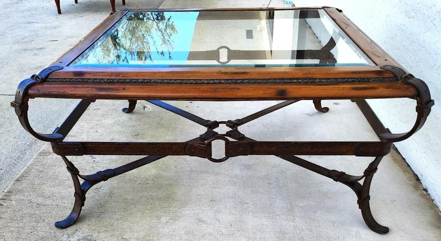 Adnet Hermes Style Coffee Table Equestrian Ranch Rustic For Sale 3