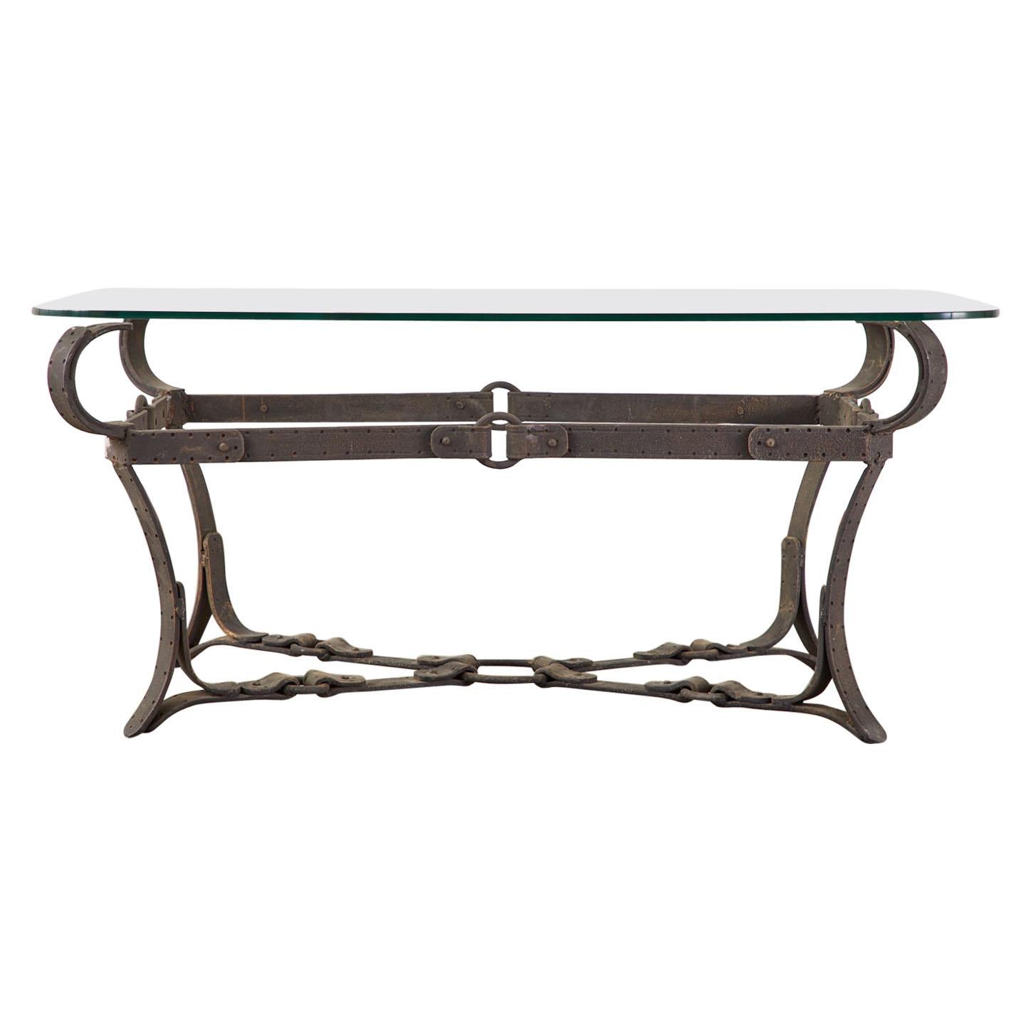 Adnet Hermes Style Faux Leather Equestrian Cocktail Table