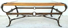 Adnet Hermes Style Faux Leather Iron Strap Equestrian Cocktail Table