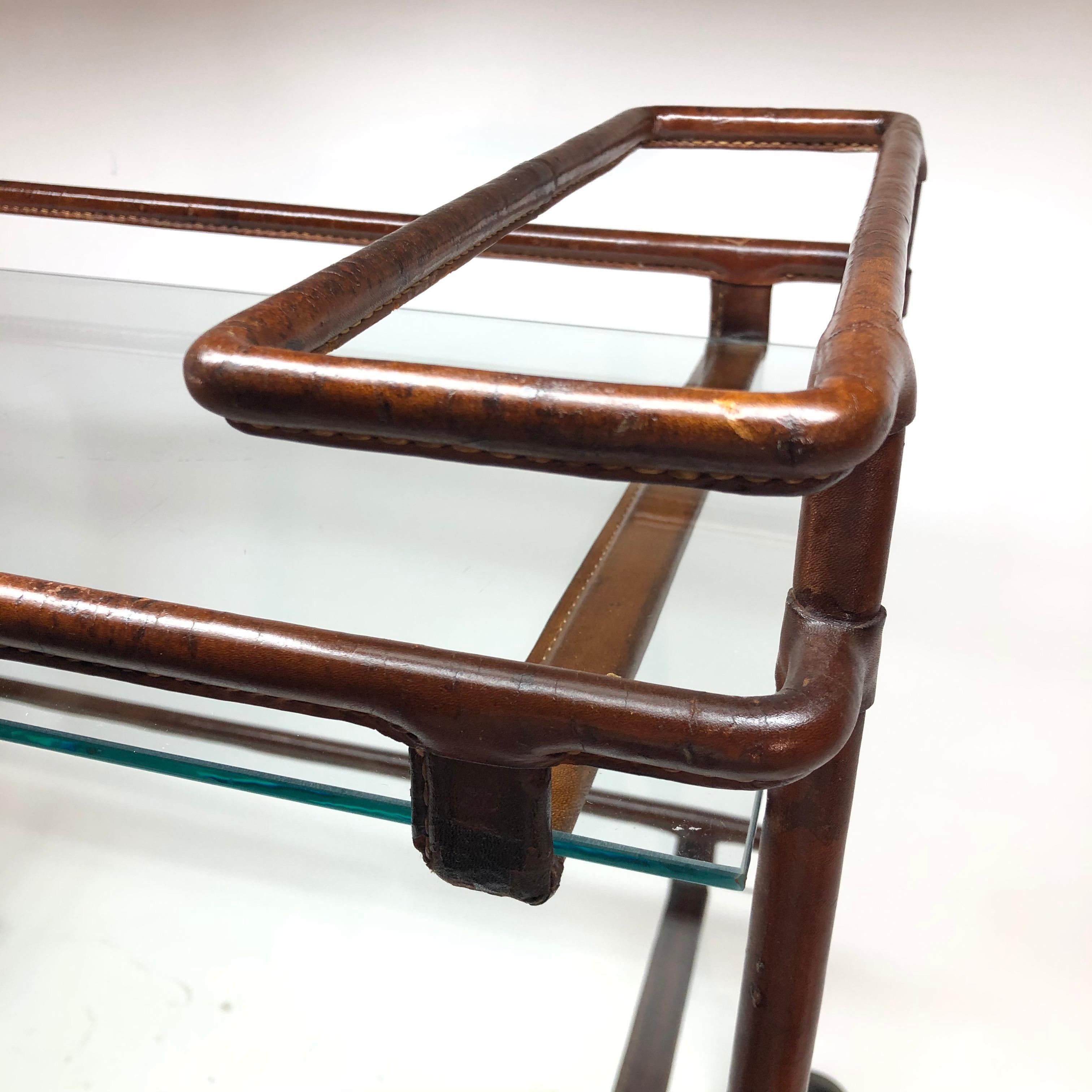 Adnet Leather Bar Cart For Sale 8