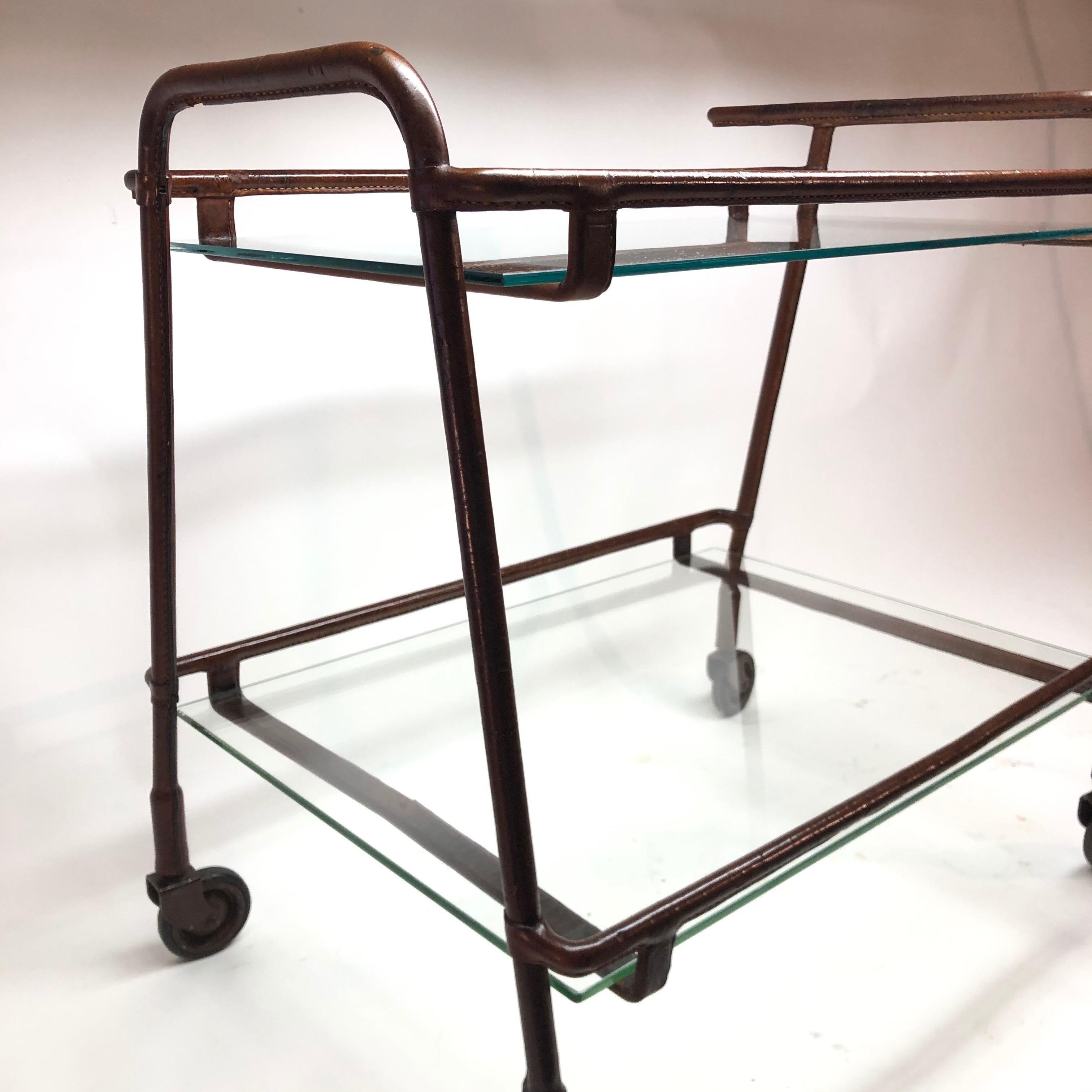 Adnet Leather Bar Cart For Sale 10