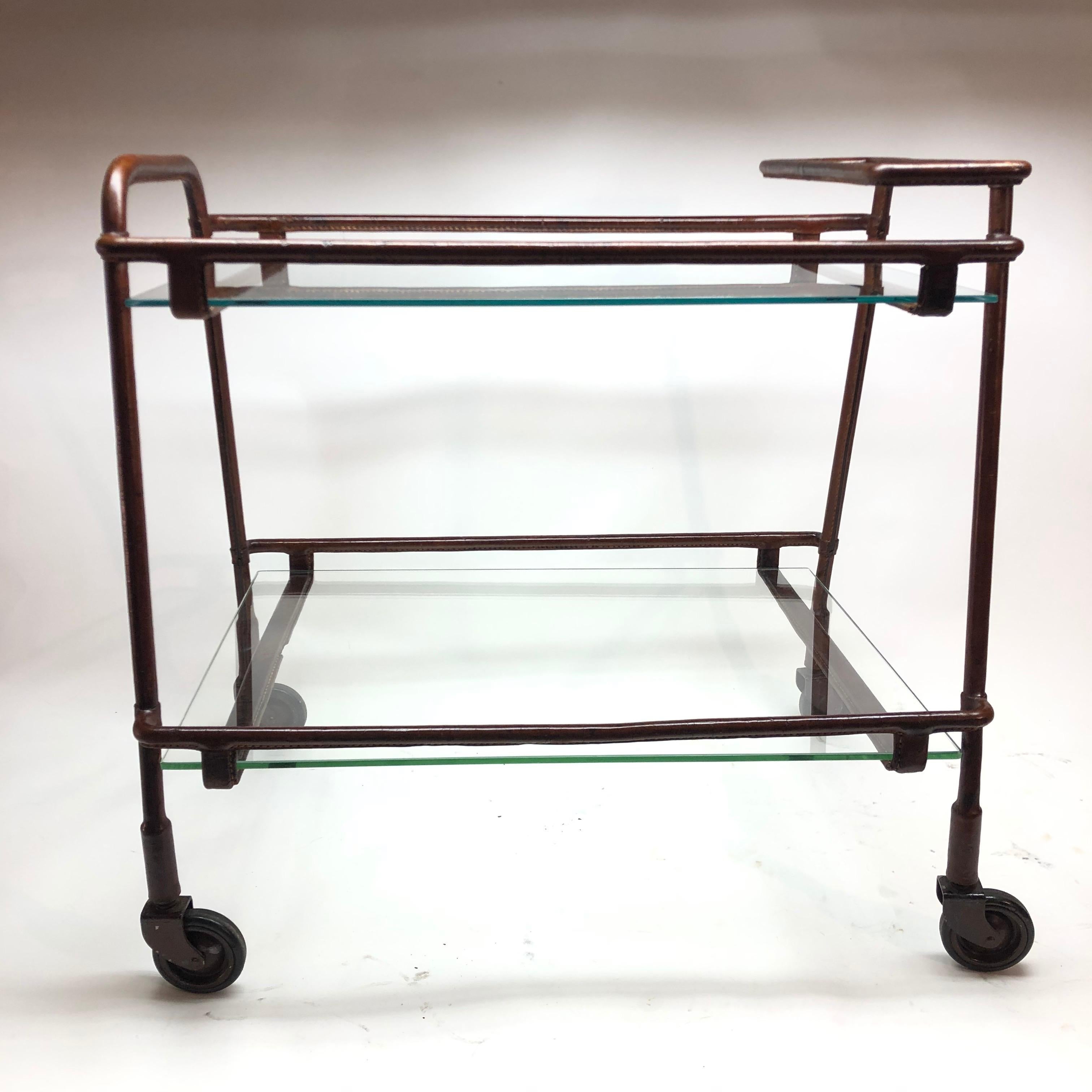 Adnet Leather Bar Cart For Sale 11