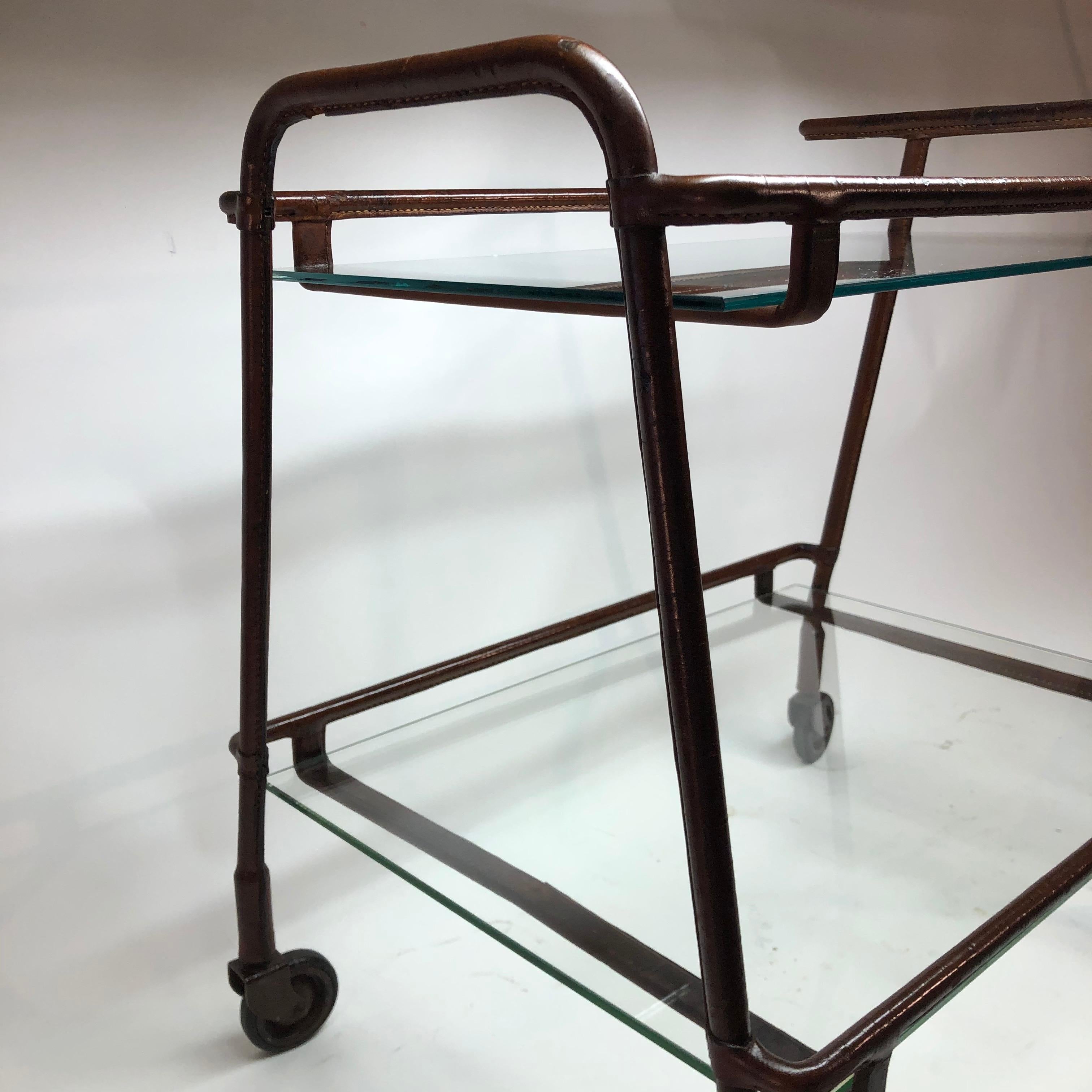 Adnet Leather Bar Cart For Sale 2
