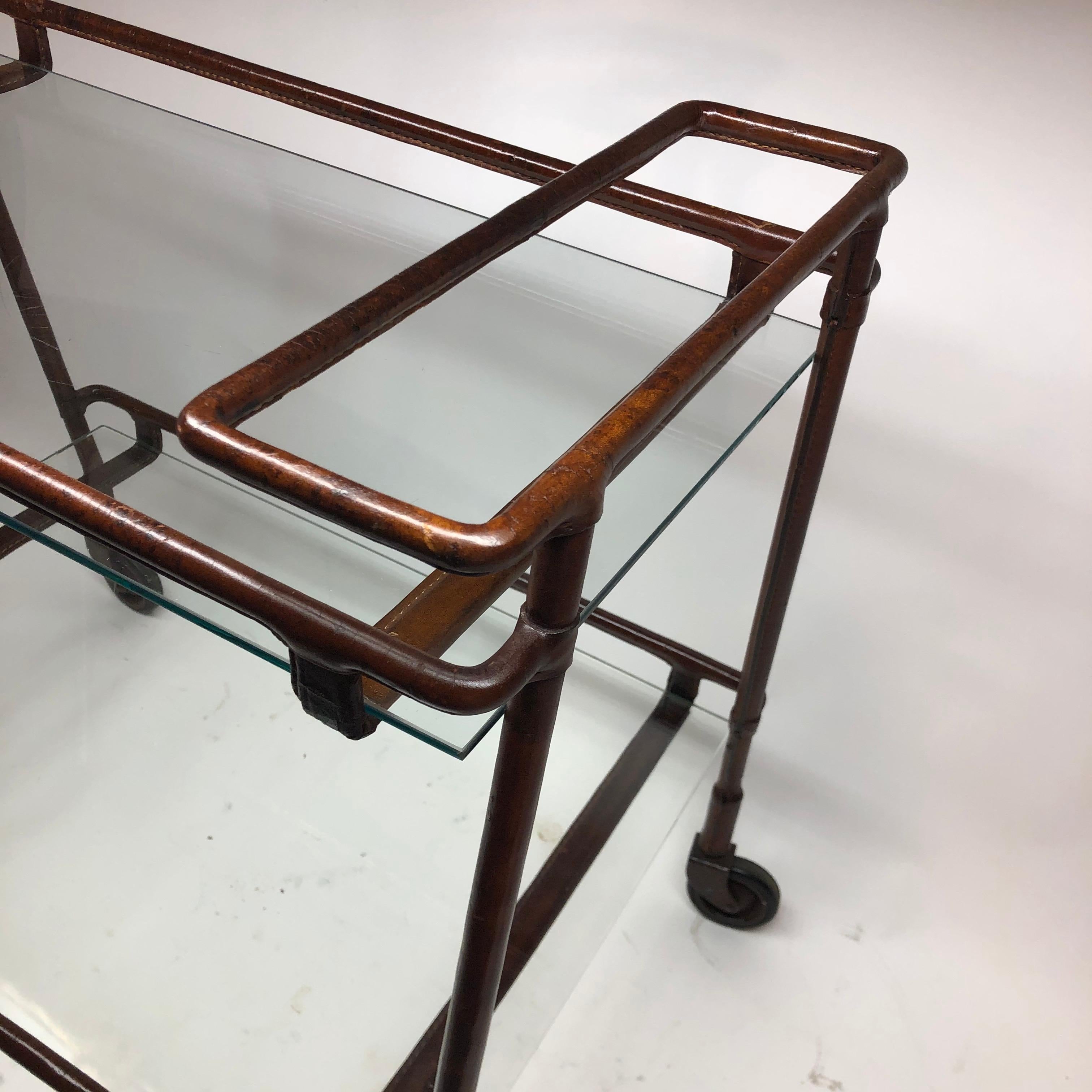 Adnet Leather Bar Cart For Sale 3