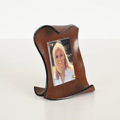 Adnet Mid-Century Curved Leather Italian Picture Frame, Italy 1970s