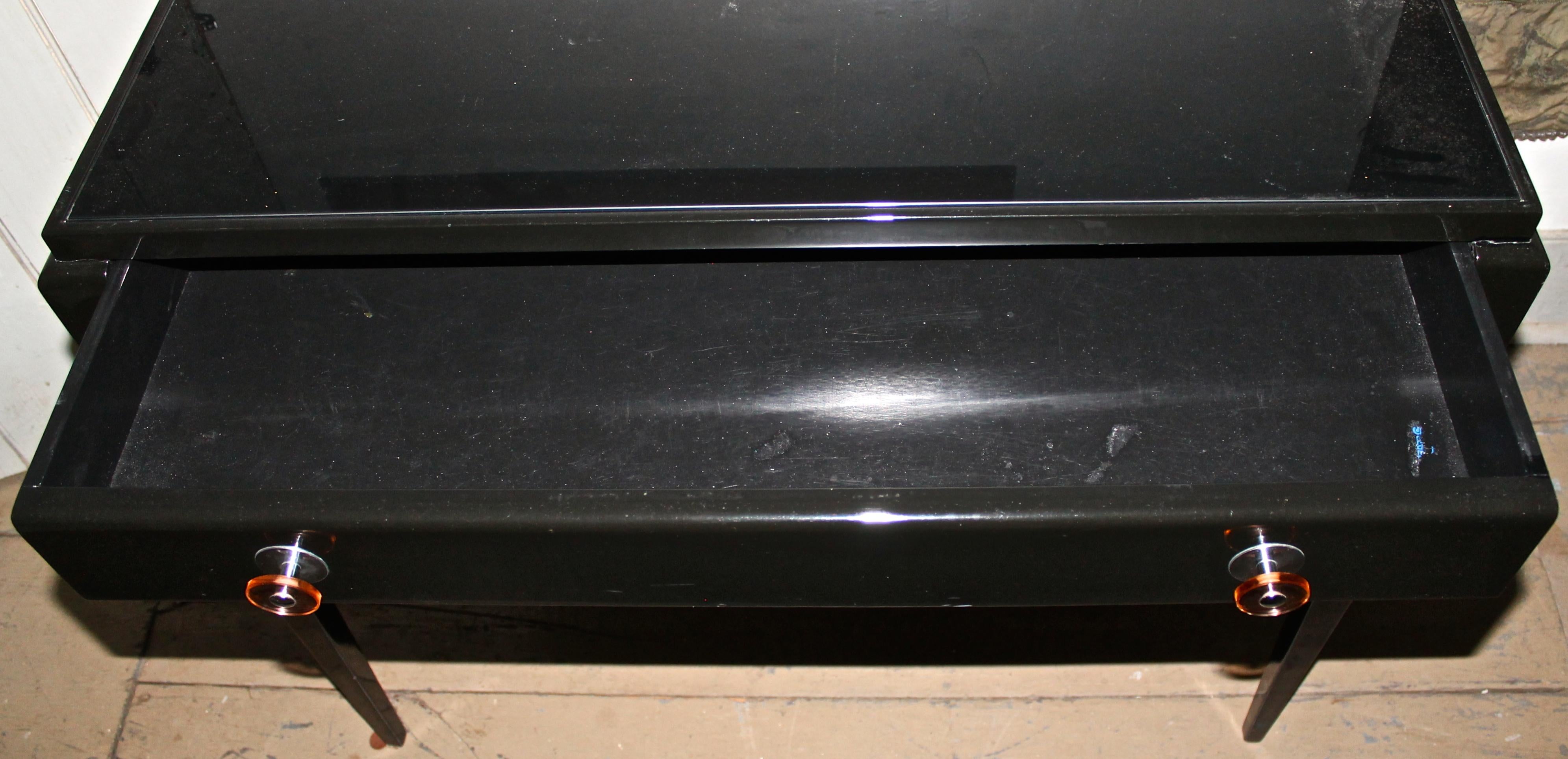 Lacquered Adnet Style Art Deco Black Lacquer Desk