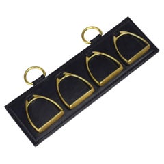 Adnet Style Gilt Brass and Leather Horsebit Scarf Holder by Longchamp, Paris
