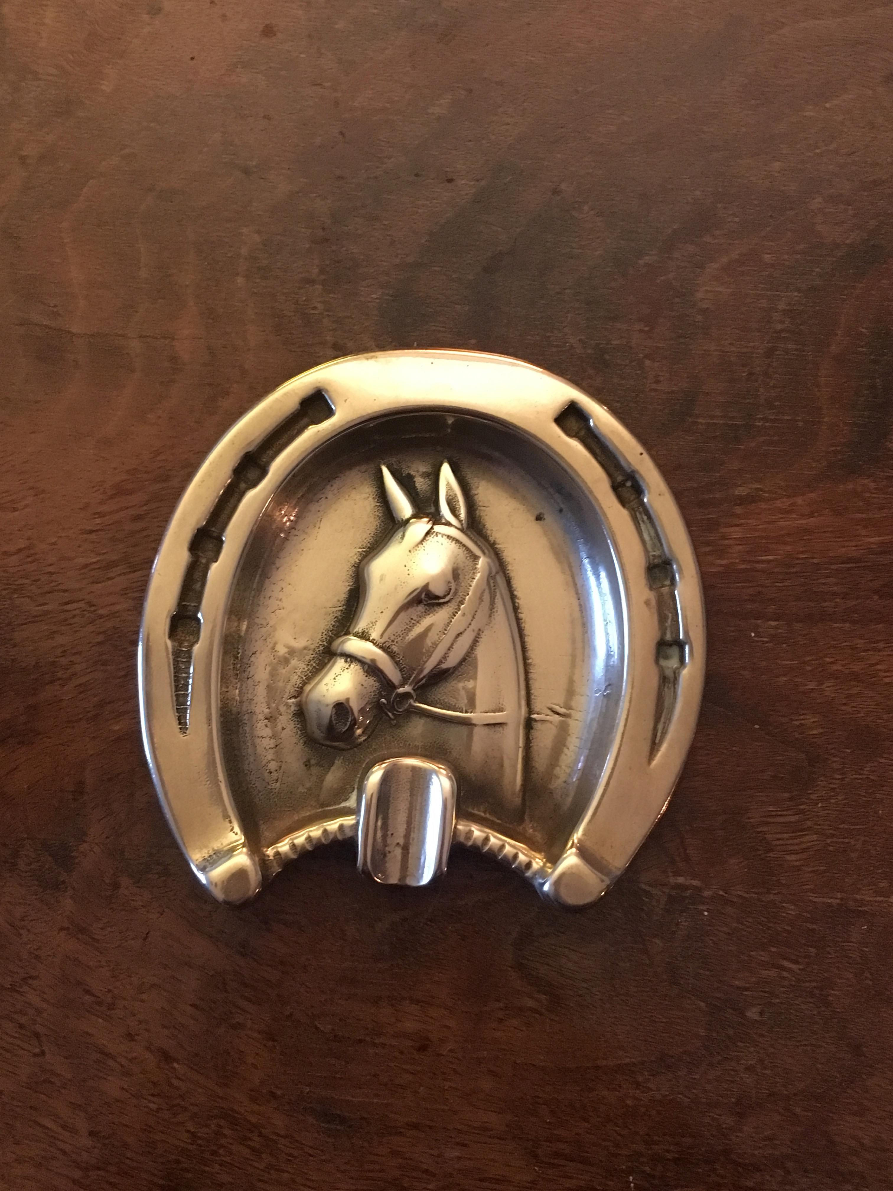 Adnet style ashtray in heavy solid gilt bronze representing a horse.