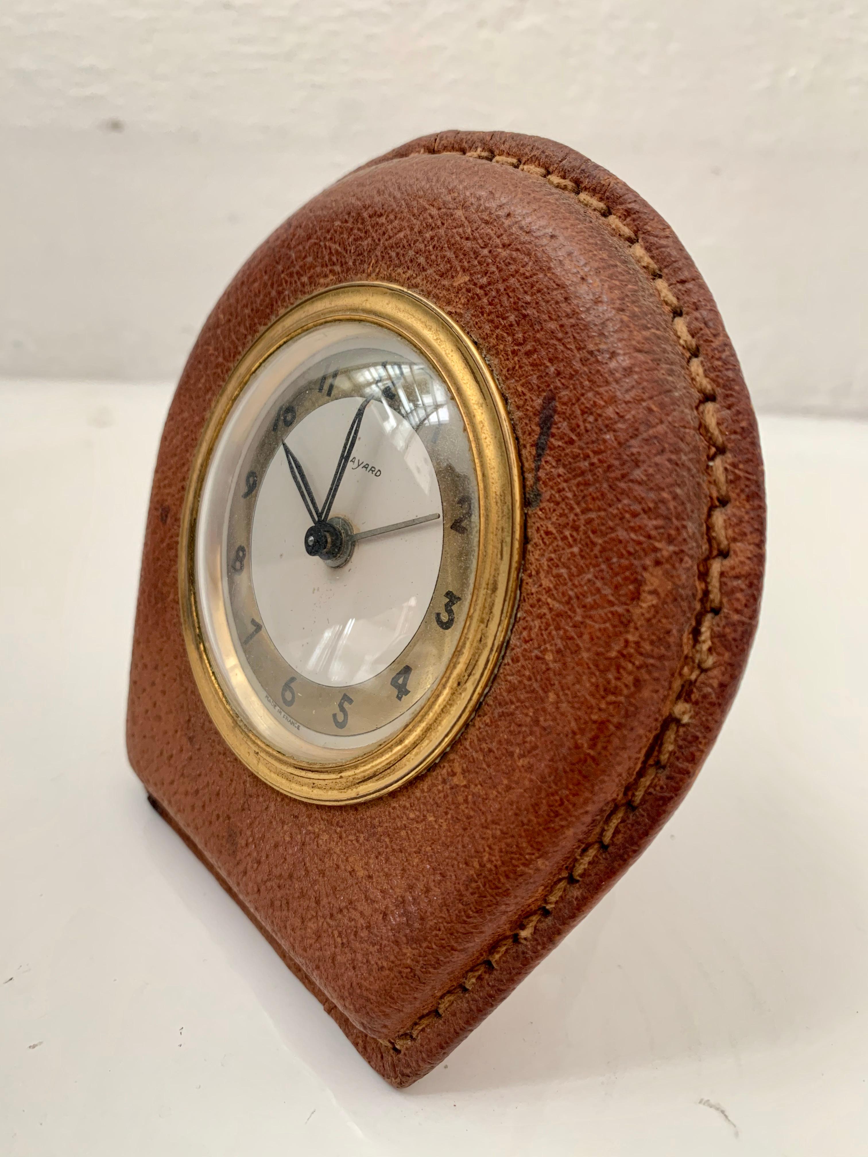 Adnet Style Leather Alarm Clock by Bayard In Excellent Condition For Sale In Los Angeles, CA