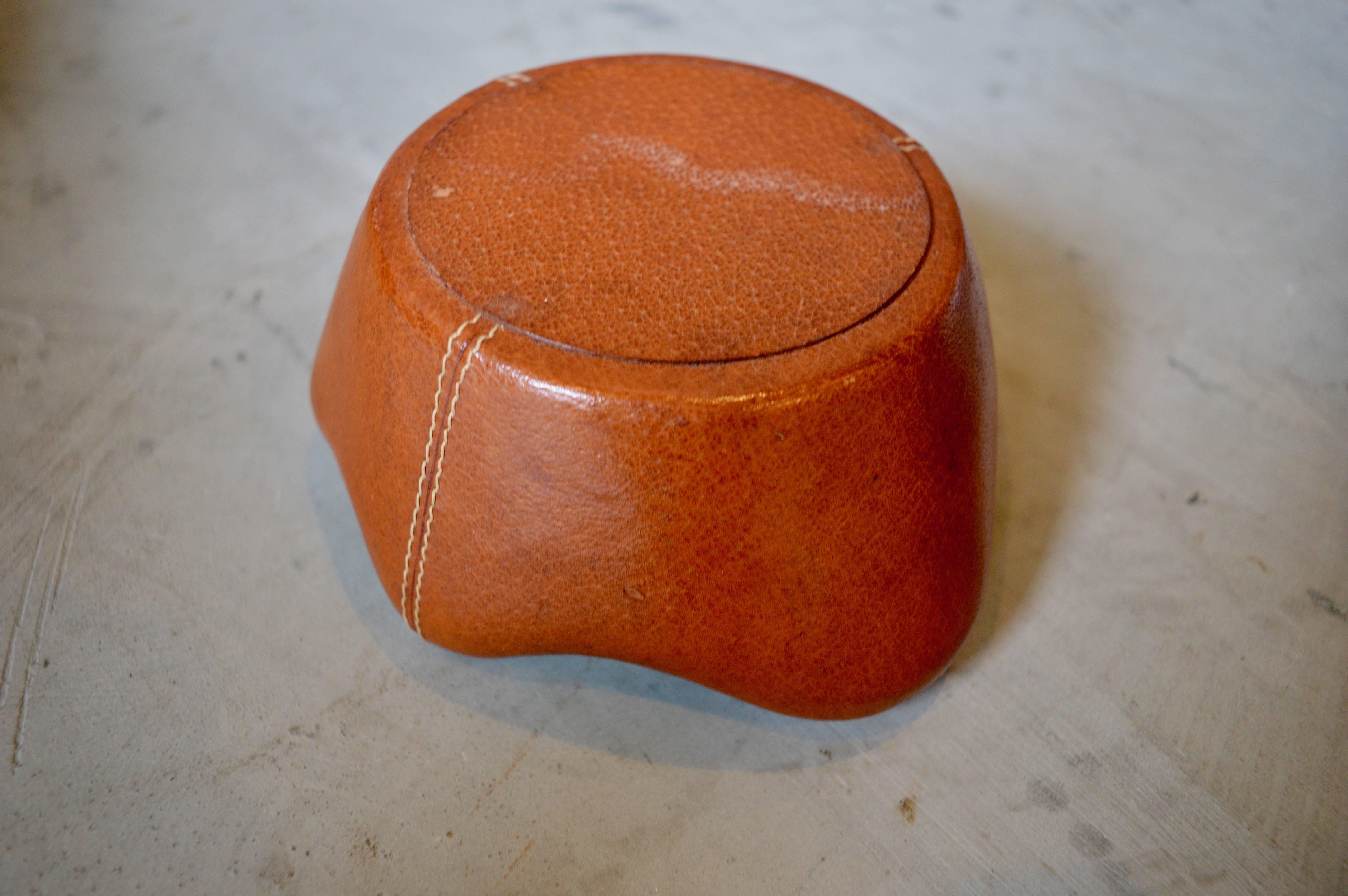 Adnet Style Leather and Ceramic Catchall 1