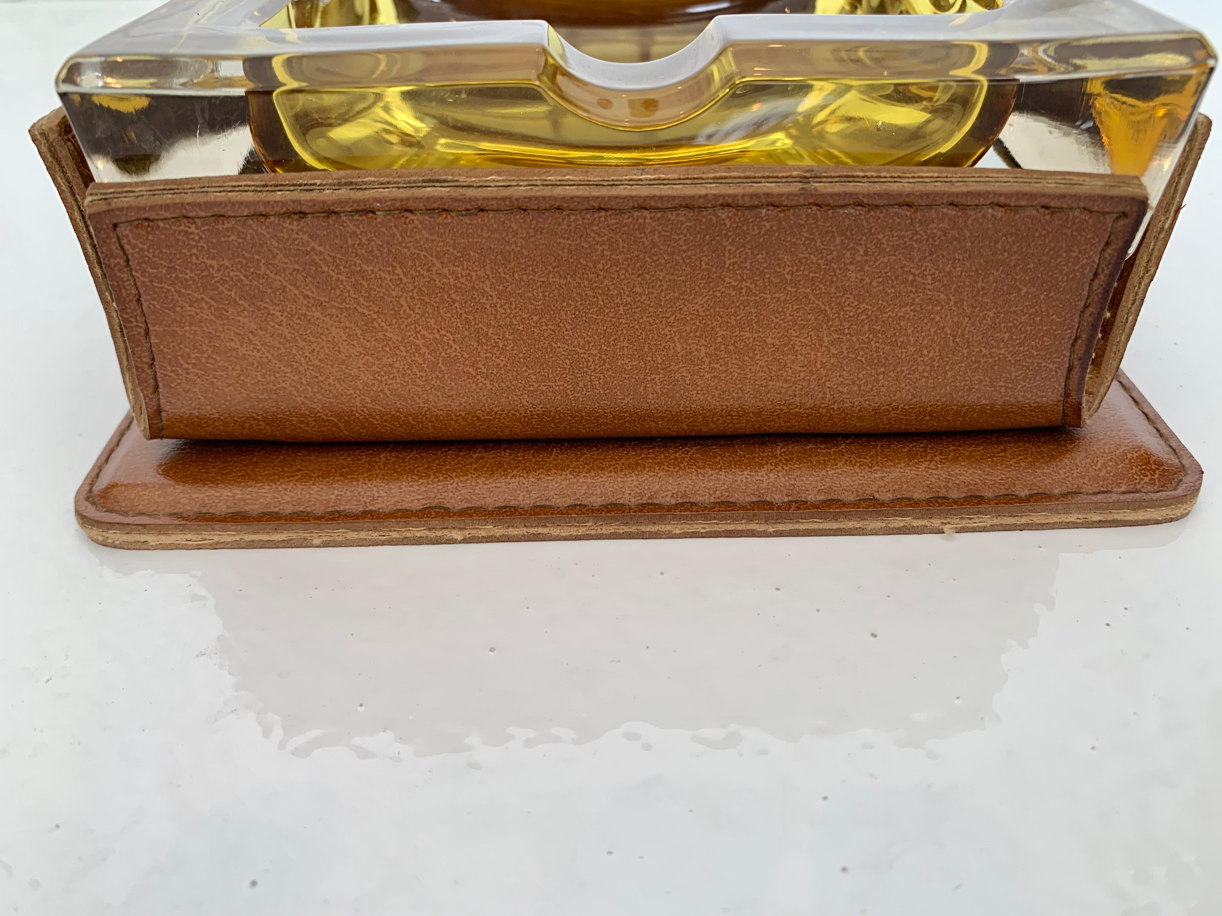 Adnet Style Leather and Glass Ashtray / Catchall 2