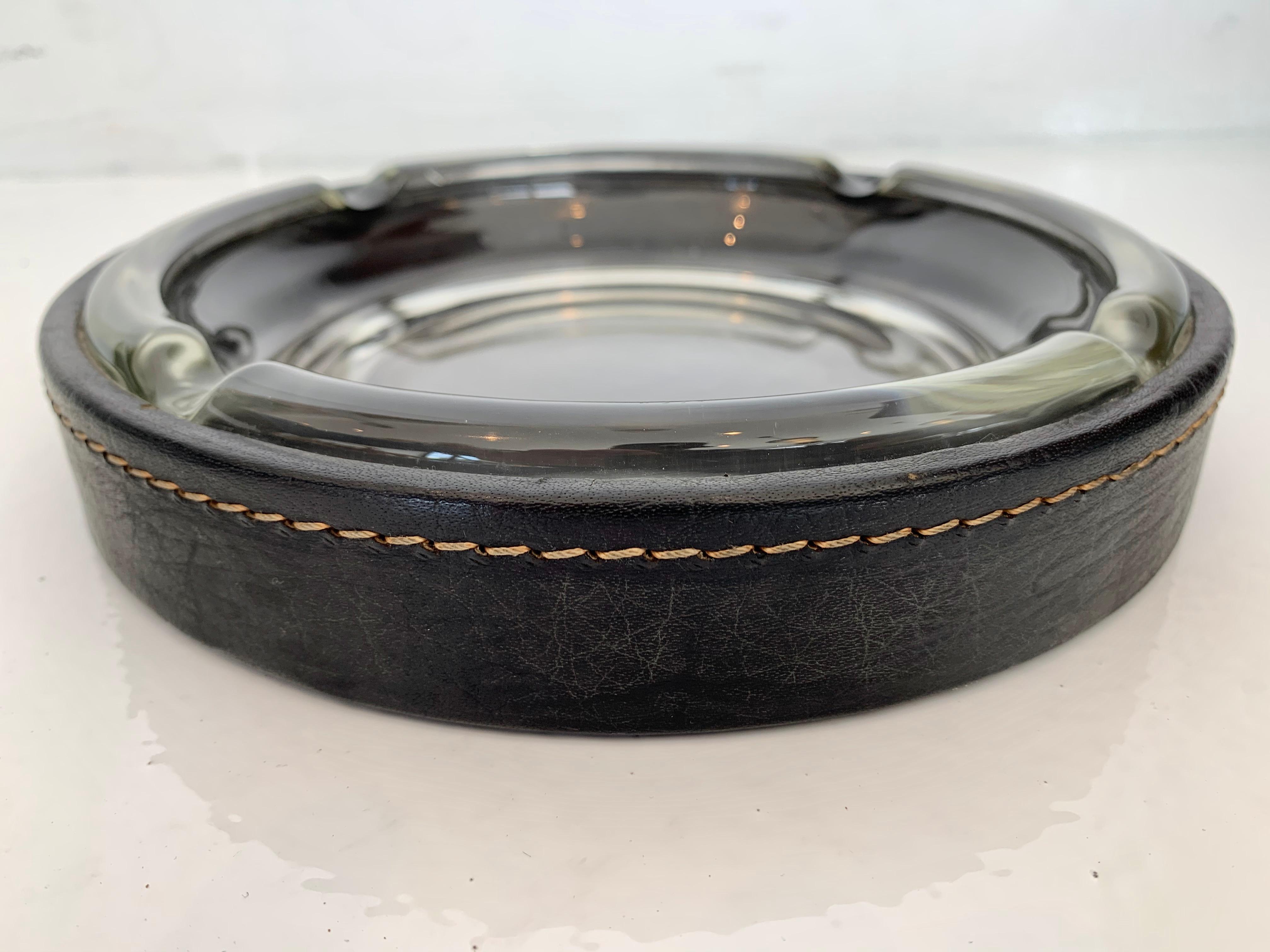 Adnet Style Leather and Glass Ashtray / Catchall 3