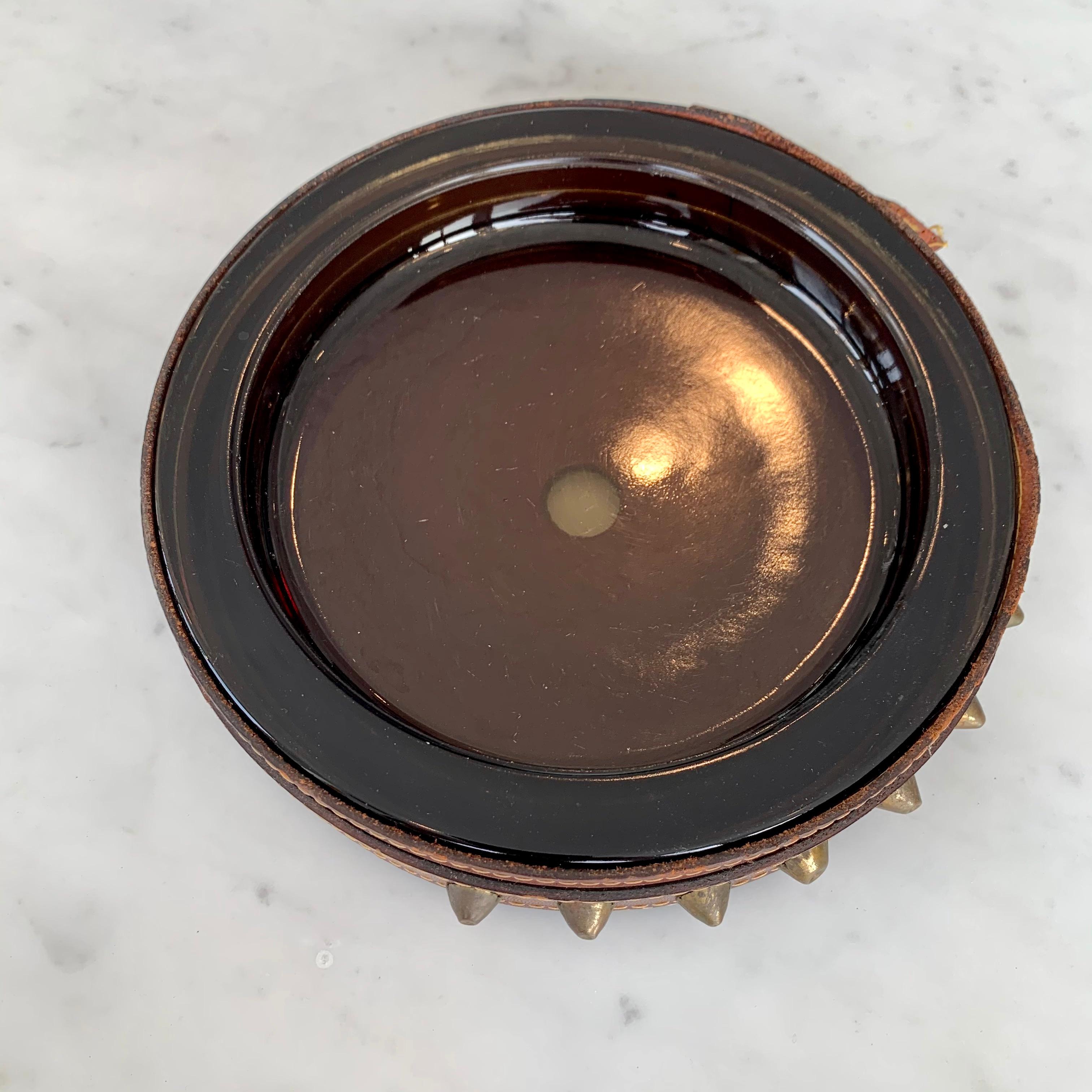 Adnet Style Leather and Glass Ashtray or Catchall 3