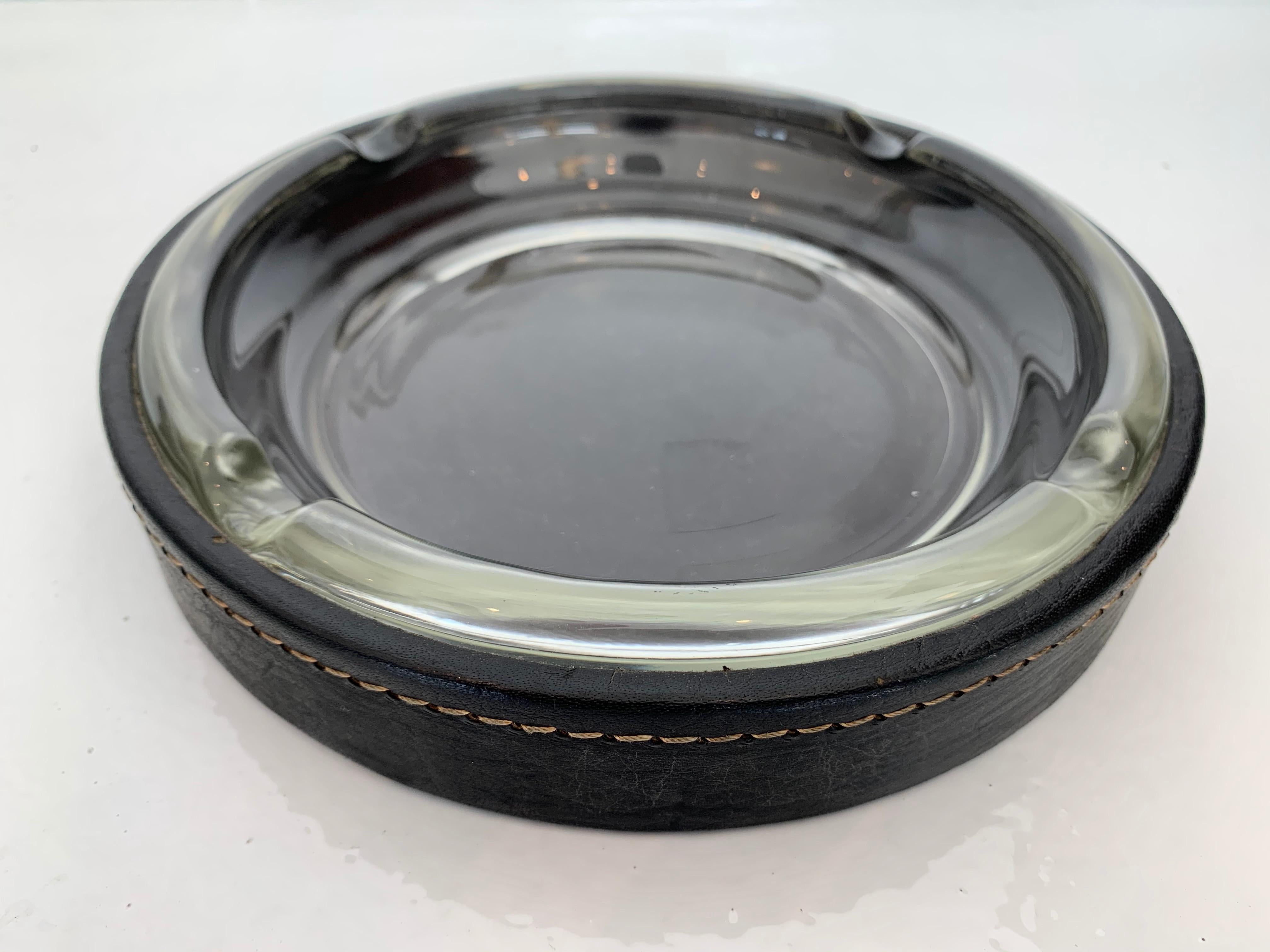 Adnet Style Leather and Glass Ashtray / Catchall 4