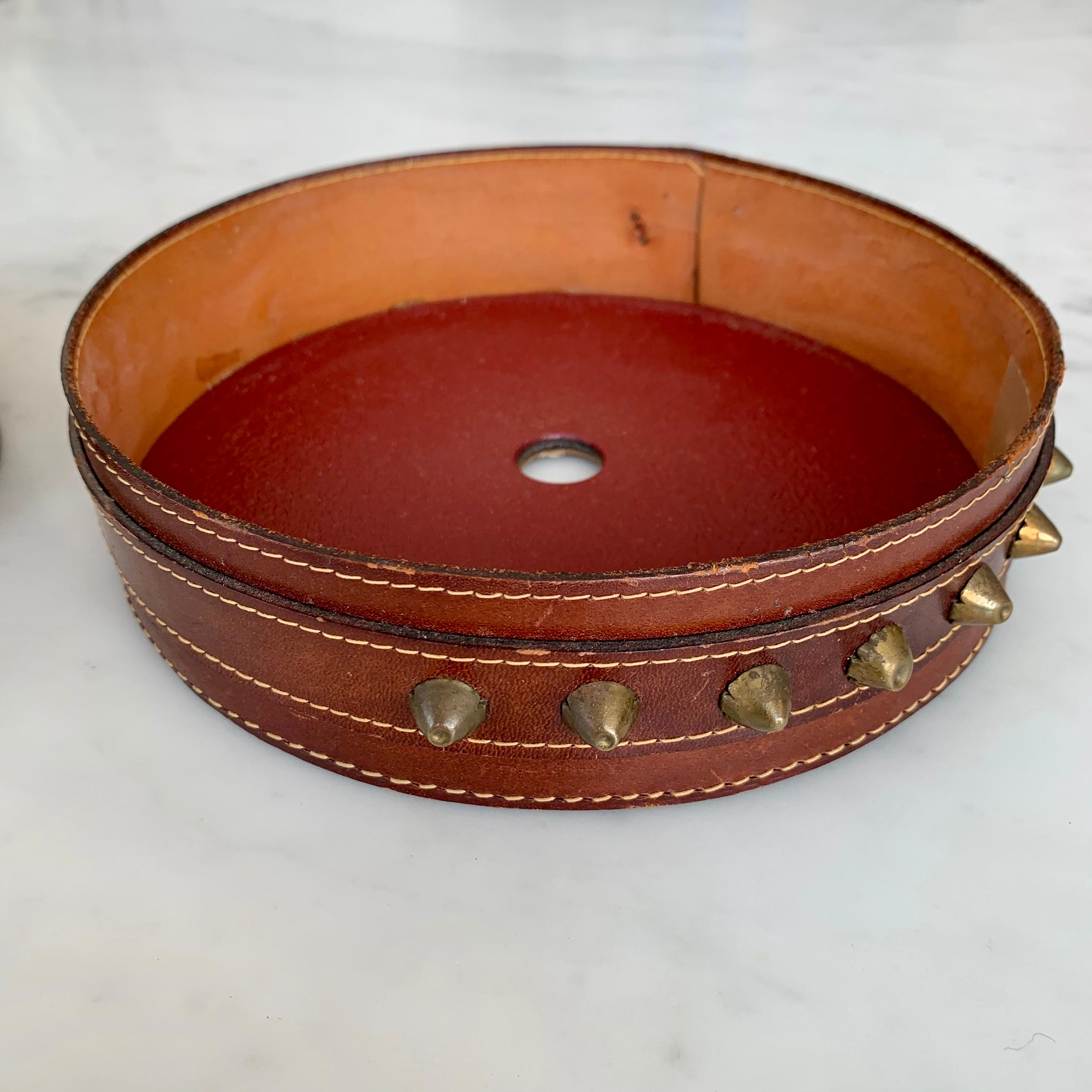 Adnet Style Leather and Glass Ashtray or Catchall 4