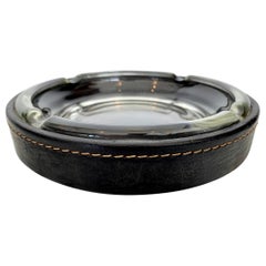 Adnet Style Leather and Glass Ashtray / Catchall