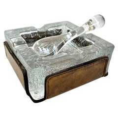 Adnet Style Leather and Glass Ashtray with Snuffer