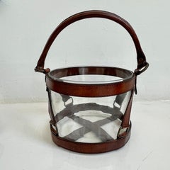 Jacques Adnet Style Leather and Glass Champagne Bucket