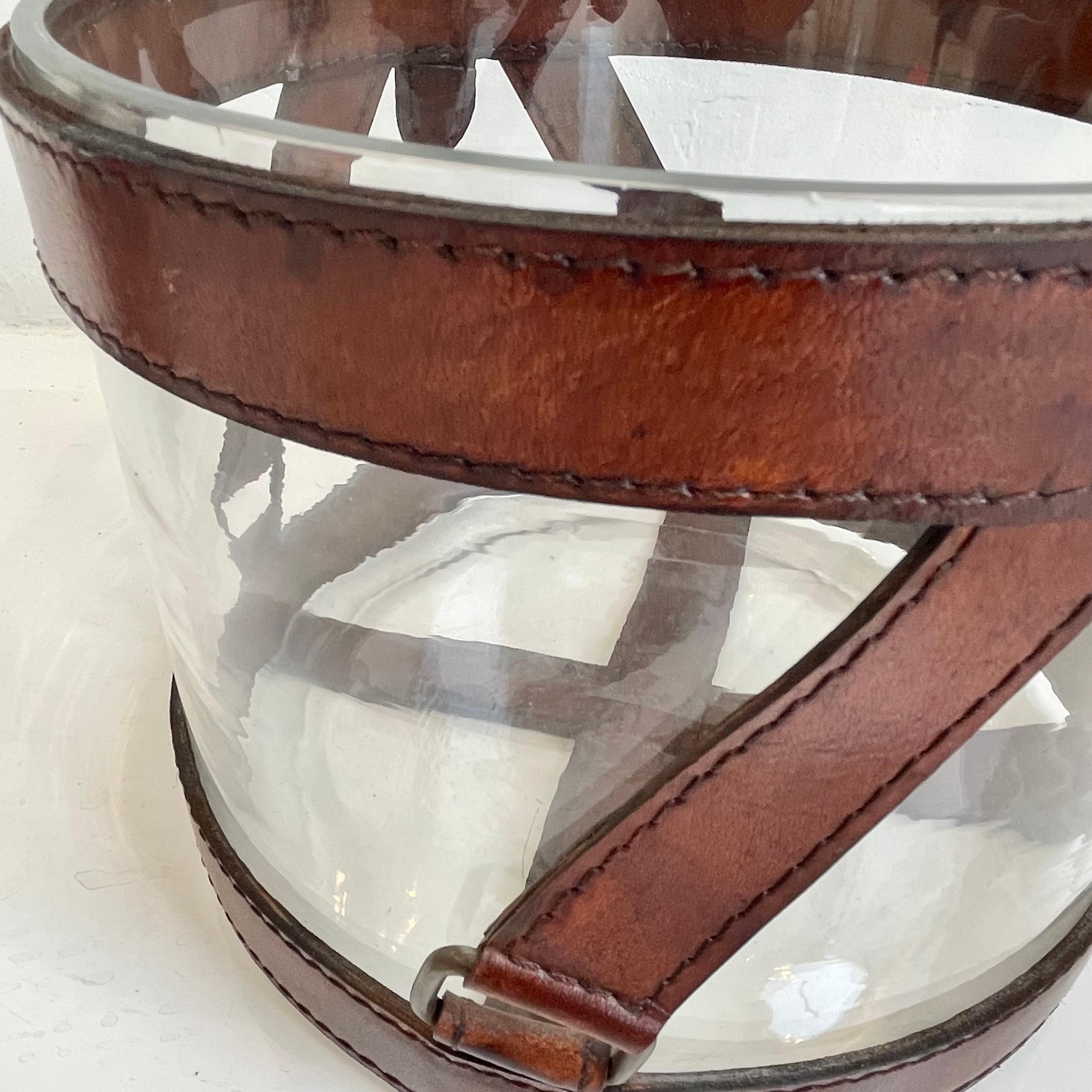 Mid-20th Century Jacques Adnet Style Leather and Glass Champagne Bucket